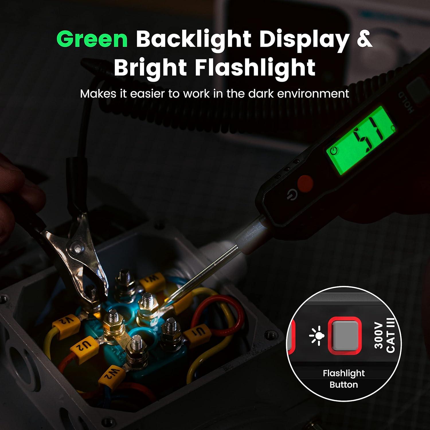 imageKAIWEETS 08V100V DC Smart Automotive Test Light Buzzer Circuit Tester with Sharp Probe Bidirectional Voltage Tester with Flashlight Electric Test Pen for Car Battery Polarity Continuity Fuses