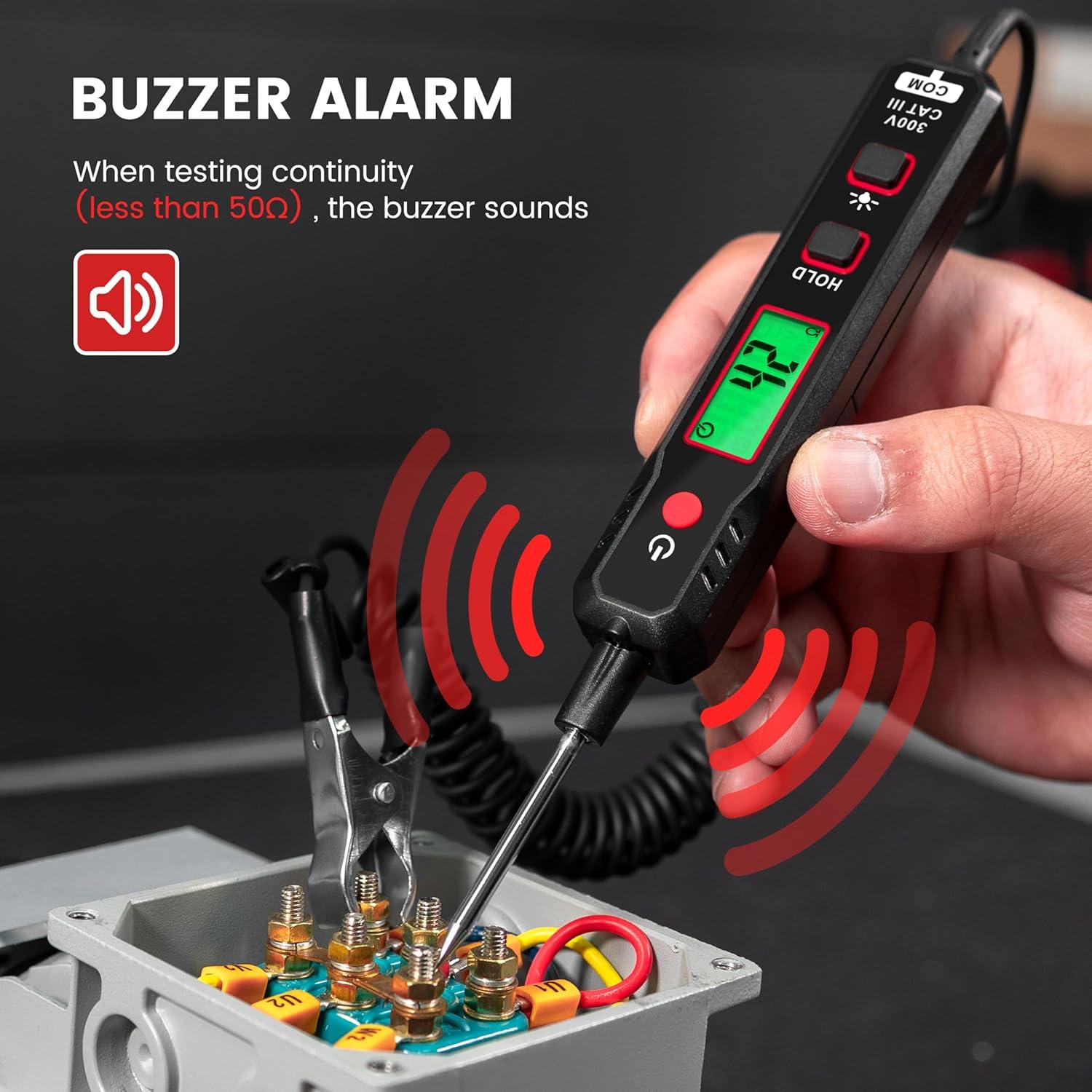 imageKAIWEETS 08V100V DC Smart Automotive Test Light Buzzer Circuit Tester with Sharp Probe Bidirectional Voltage Tester with Flashlight Electric Test Pen for Car Battery Polarity Continuity Fuses