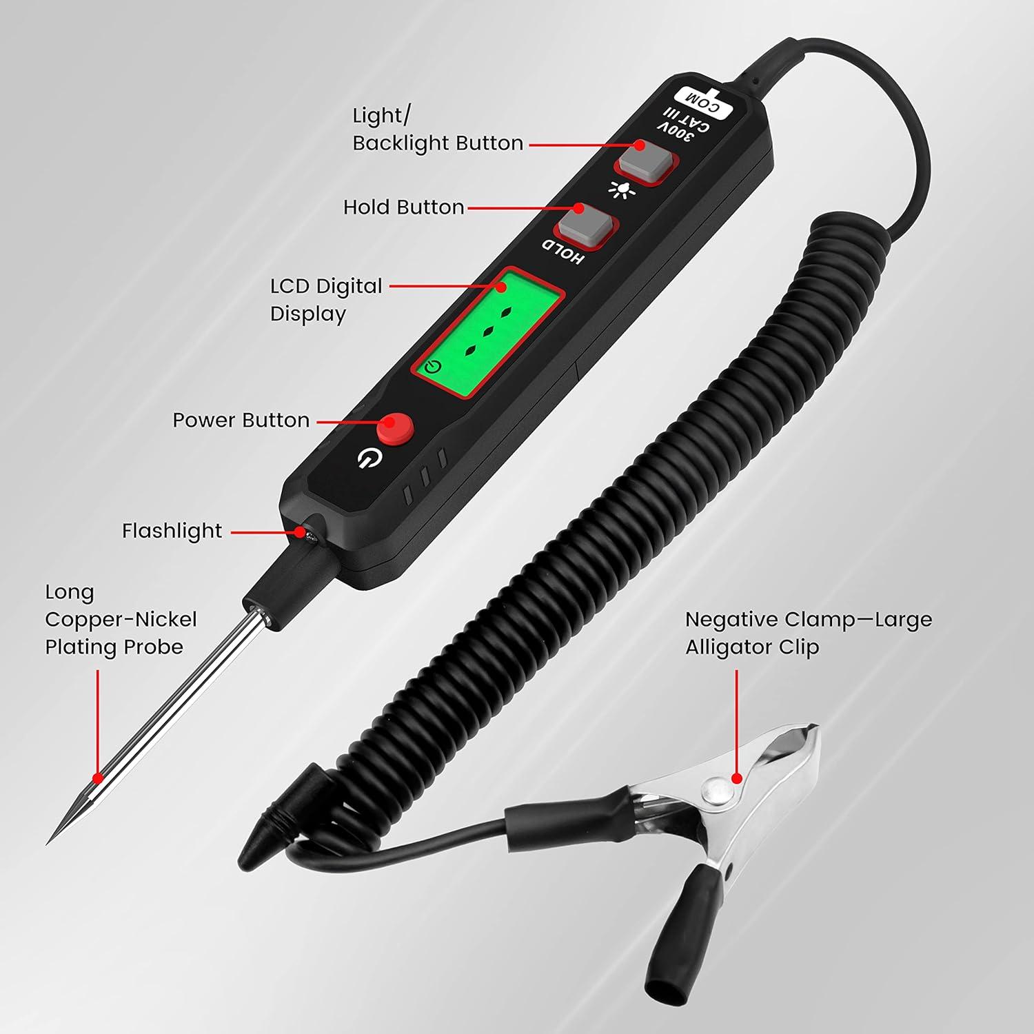 imageKAIWEETS 08V100V DC Smart Automotive Test Light Buzzer Circuit Tester with Sharp Probe Bidirectional Voltage Tester with Flashlight Electric Test Pen for Car Battery Polarity Continuity Fuses
