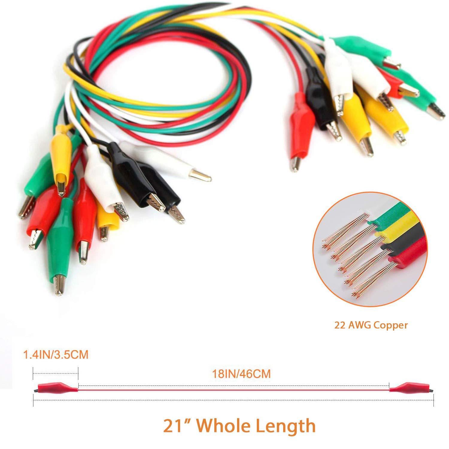 imageKAIWEETS 10PCS Electrical Alligator Clips with Wires Test Leads Sets Soldered and Stamping Jumper Wires for Circuit ConnectionExperiment 21 inches 5 Colors 10 PCS