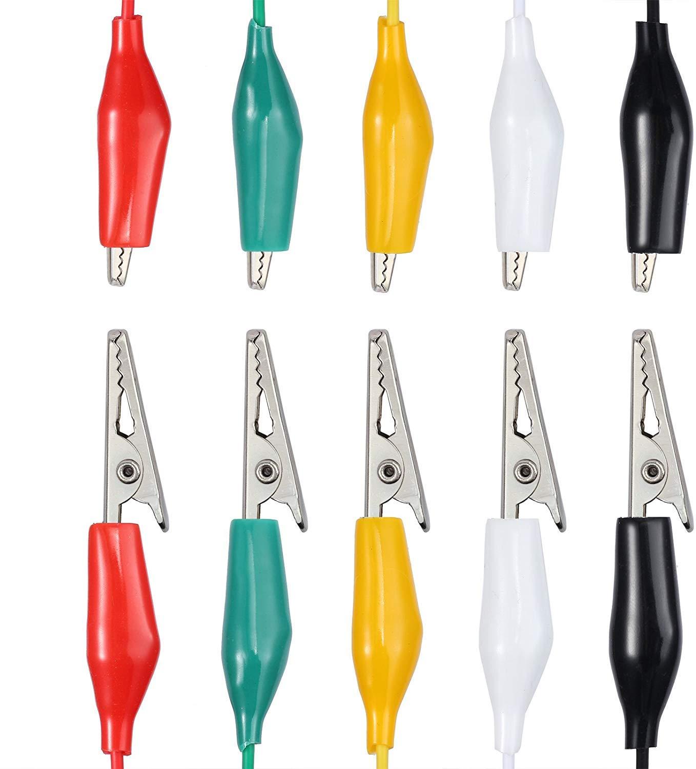 imageKAIWEETS 10PCS Electrical Alligator Clips with Wires Test Leads Sets Soldered and Stamping Jumper Wires for Circuit ConnectionExperiment 21 inches 5 Colors 10 PCS