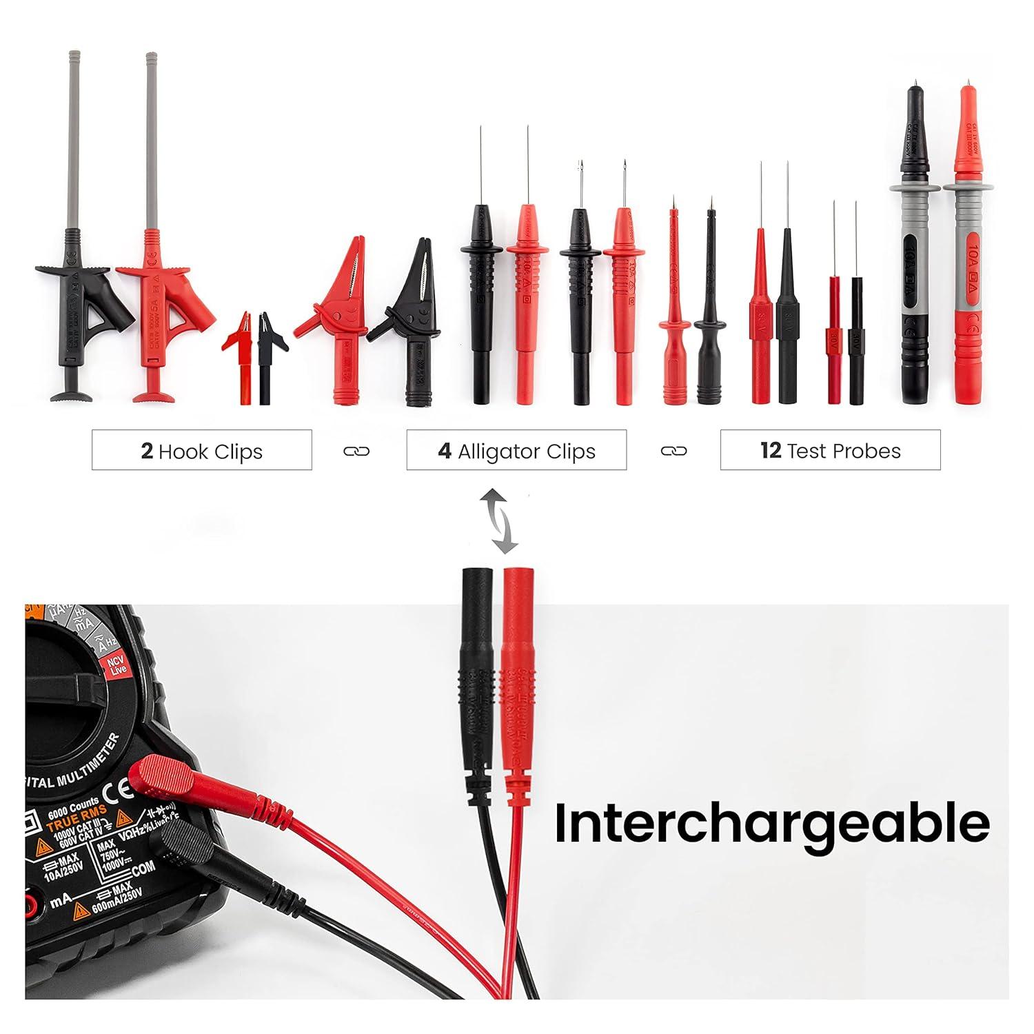 imageKAIWEETS 23PCS Multimeter Test Leads Kit with Replaceable Precision Probes Set and Alligator Clips Test Probes Test Hook Flexible Wires Professional Kit General Use for Digital Electrical Testing