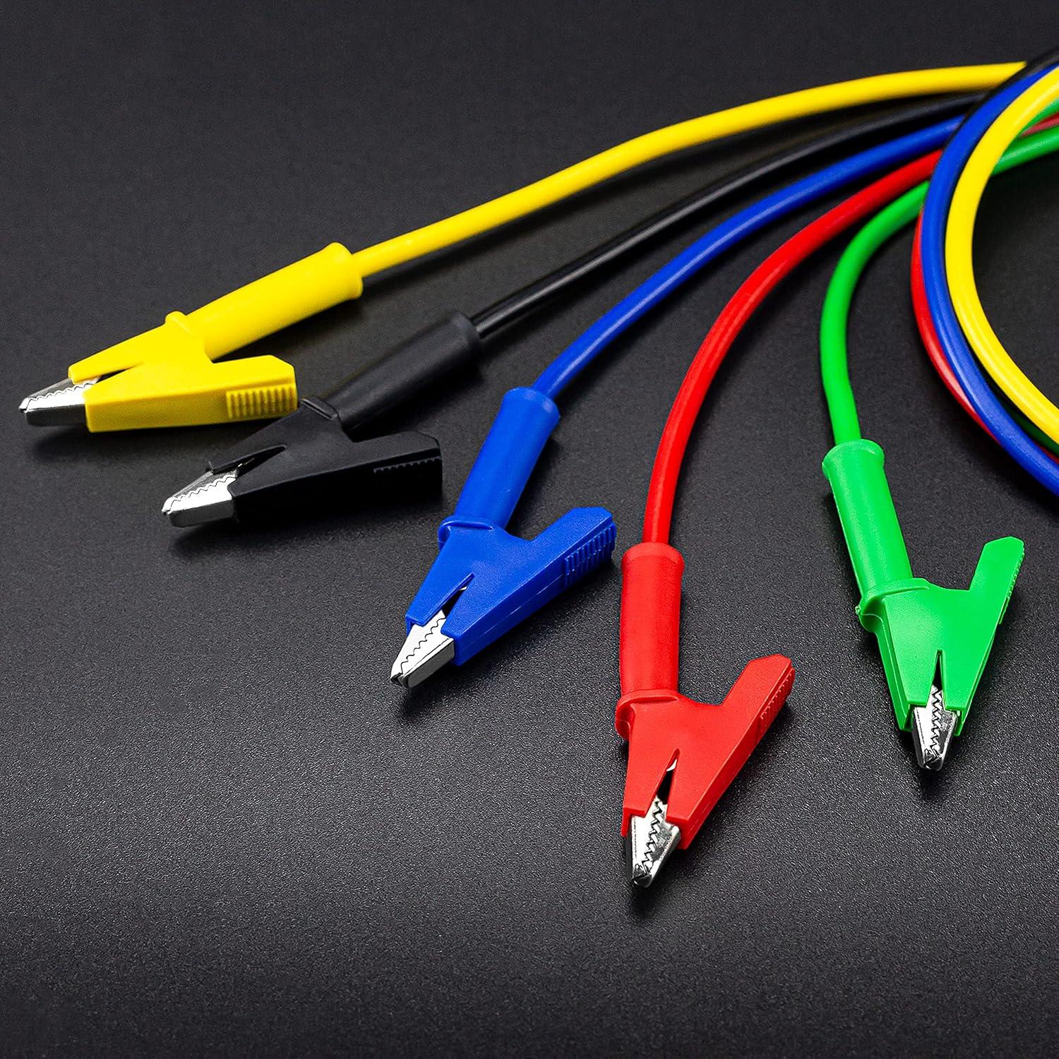 imageKAIWEETS 5PCS Alligator Clips Electrical Test Leads Set 15A Jumper Wires Heavy Duty with Protective Copper Clips Premium Cables for Electrical Testing Experiment 5 Colors 396 inches5