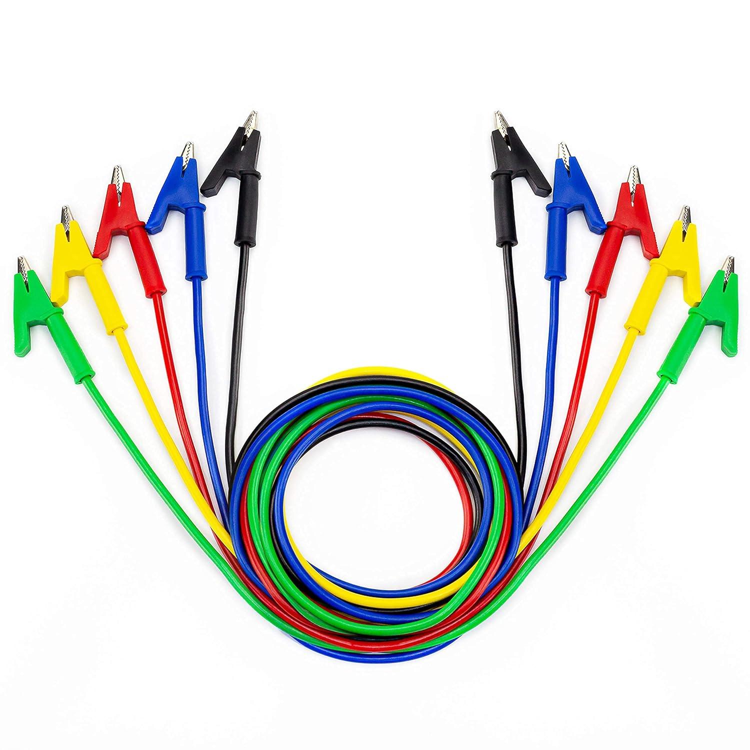 imageKAIWEETS 5PCS Alligator Clips Electrical Test Leads Set 15A Jumper Wires Heavy Duty with Protective Copper Clips Premium Cables for Electrical Testing Experiment 5 Colors 396 inches5