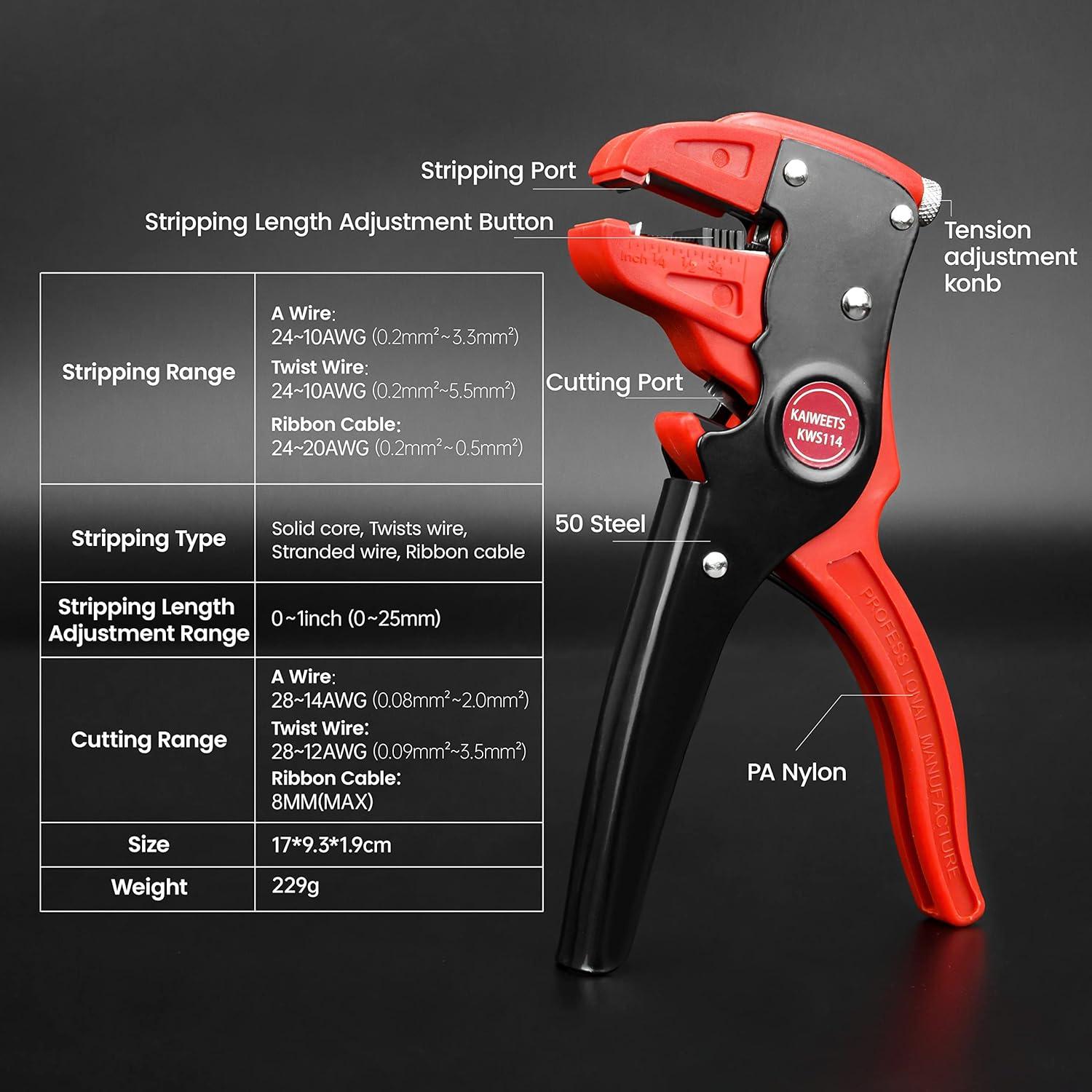 imageKAIWEETS Automatic Wire Stripper and Cutter 2 in 1 Wire Stripper Tool Adjustable 1024 AWG Electrical Cable Wire Stripping Tool for Electronic and Automotive Repair