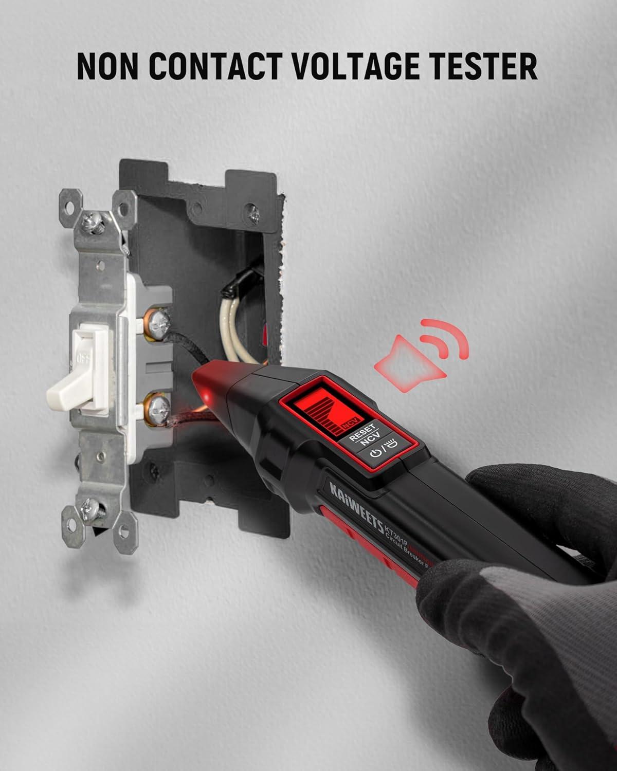 imageKAIWEETS Circuit Breaker Finder with LCD Display GFCI Outlet Tester Electrical Circuit Tracer Tool with NCV Test ampamp Flashlight Includes Carrying Case and Adapters KT301P