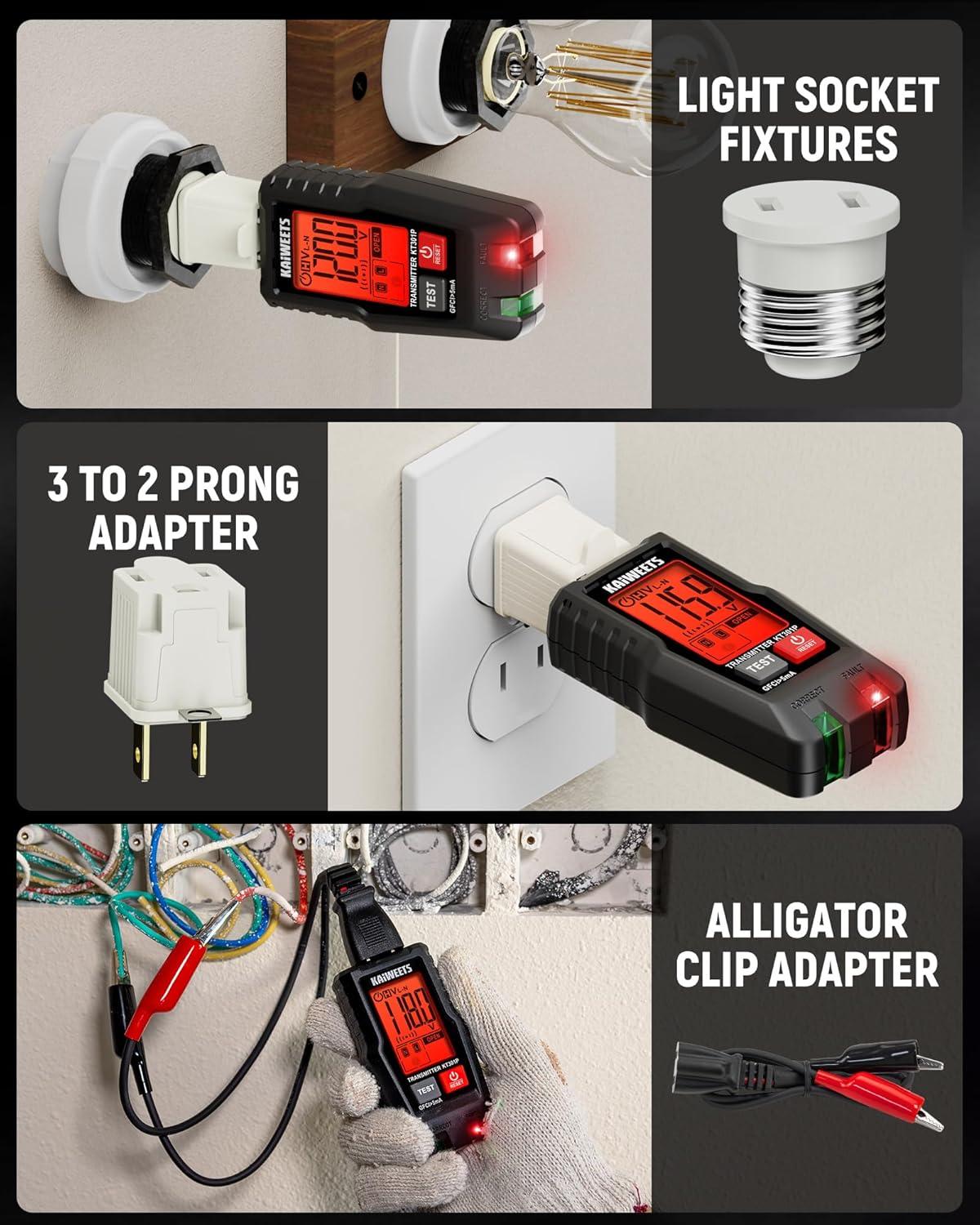 imageKAIWEETS Circuit Breaker Finder with LCD Display GFCI Outlet Tester Electrical Circuit Tracer Tool with NCV Test ampamp Flashlight Includes Carrying Case and Adapters KT301P