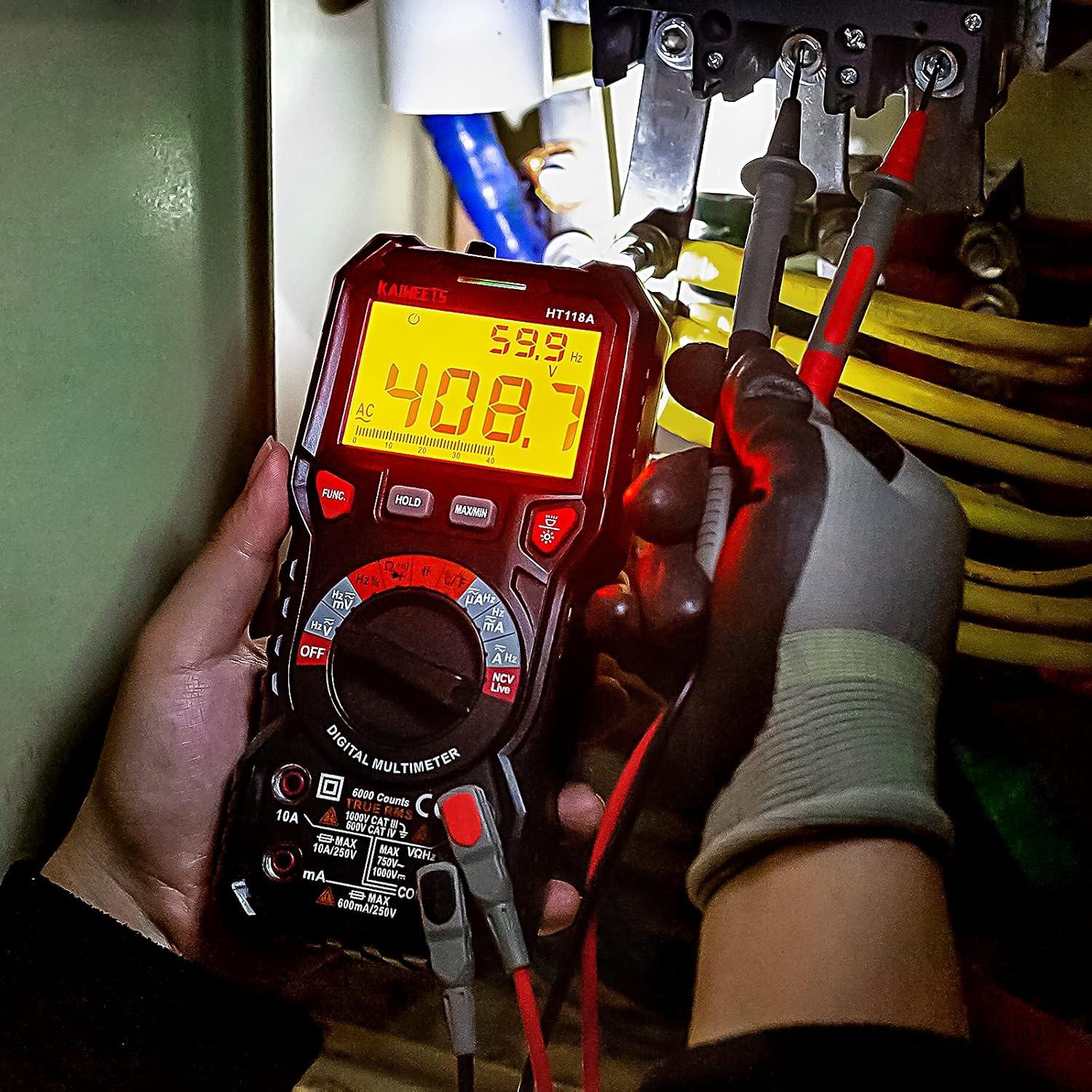 imageKAIWEETS Digital Multimeter TRMS 6000 Counts Voltmeter AutoRanging Fast Accurately Measures Voltage Current Amp Resistance Diodes Continuity DutyCycle Capacitance Temperature for Automotive6000 counts
