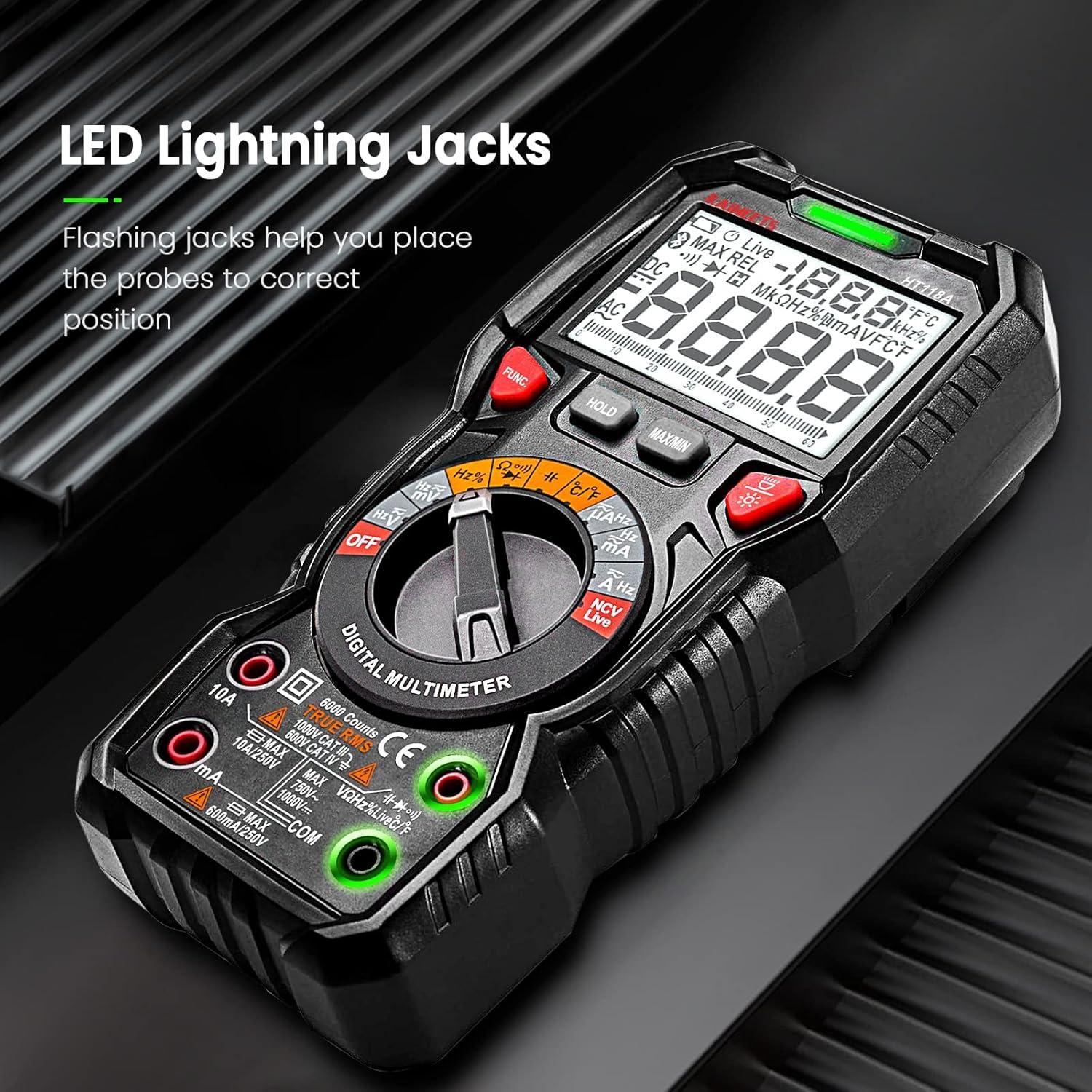 imageKAIWEETS Digital Multimeter TRMS 6000 Counts Voltmeter AutoRanging Fast Accurately Measures Voltage Current Amp Resistance Diodes Continuity DutyCycle Capacitance Temperature for Automotive6000 counts