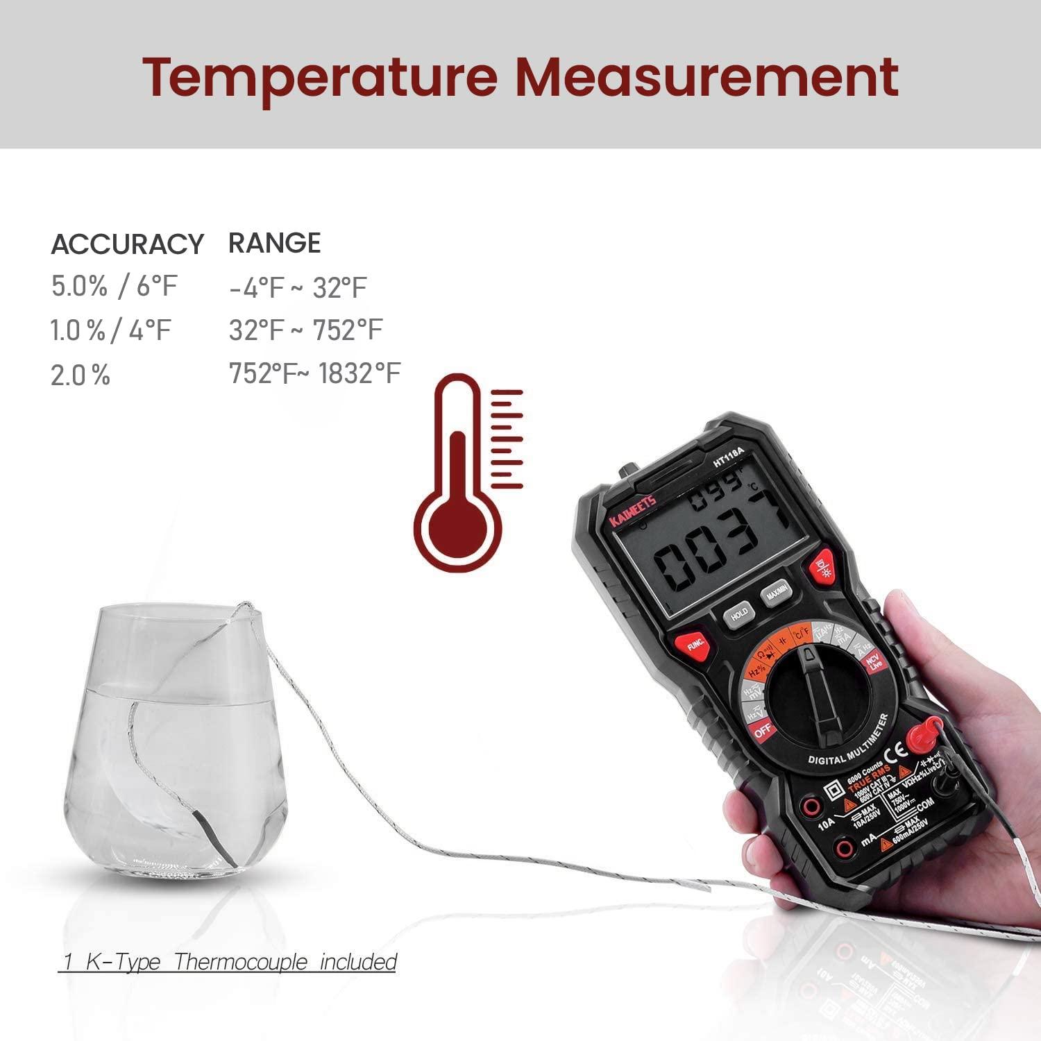 imageKAIWEETS Digital Multimeter TRMS 6000 Counts Voltmeter AutoRanging Fast Accurately Measures Voltage Current Amp Resistance Diodes Continuity DutyCycle Capacitance Temperature for Automotive6000 counts