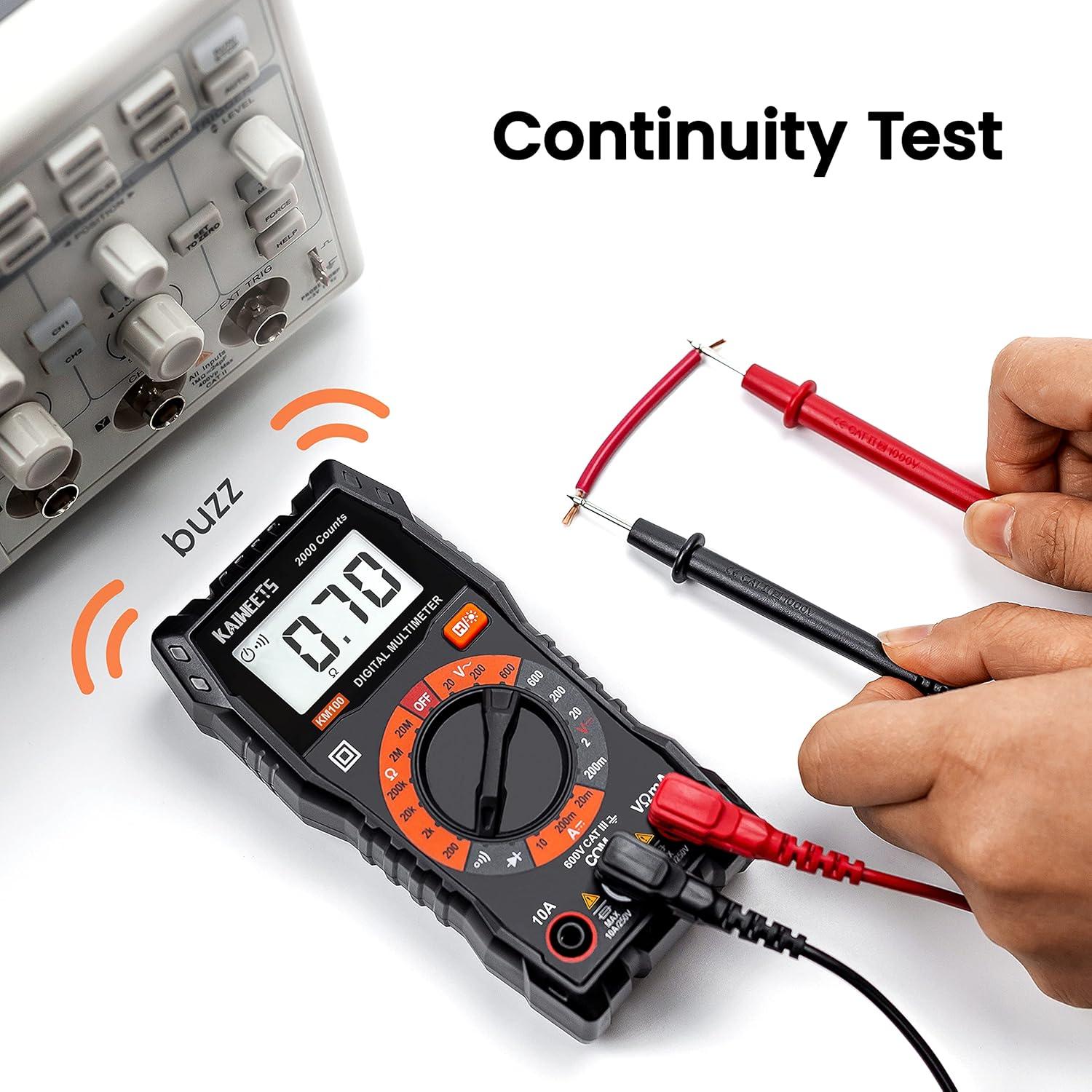 imageKAIWEETS Digital Multimeter with Case DC AC Voltmeter Ohm Volt Amp Test Meter and Continuity Test Diode Voltage Tester for Household Outlet Automotive Battery Test AntiBurn with Double FusesKM100