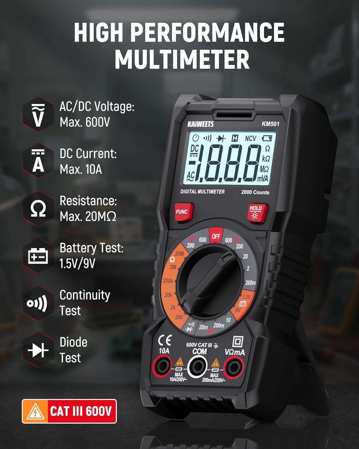 imageKAIWEETS Electrical Test Kit KIT01 Digital Multimeter Smart NonContact Voltage Tester ampamp GFCI Outlet Tester with LCD Complete Set with Carrying Case ampamp Batteries for Electrician DIY ampamp HVAC