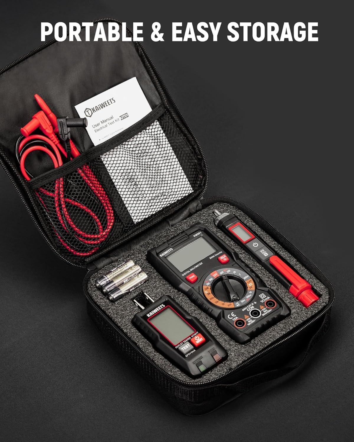 imageKAIWEETS Electrical Test Kit KIT01 Digital Multimeter Smart NonContact Voltage Tester ampamp GFCI Outlet Tester with LCD Complete Set with Carrying Case ampamp Batteries for Electrician DIY ampamp HVAC