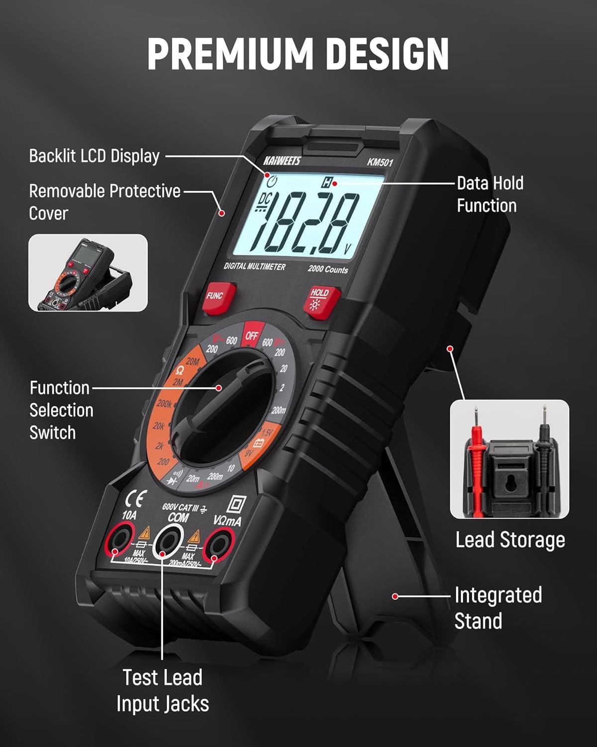 imageKAIWEETS Electrical Test Kit KIT01 Digital Multimeter Smart NonContact Voltage Tester ampamp GFCI Outlet Tester with LCD Complete Set with Carrying Case ampamp Batteries for Electrician DIY ampamp HVAC