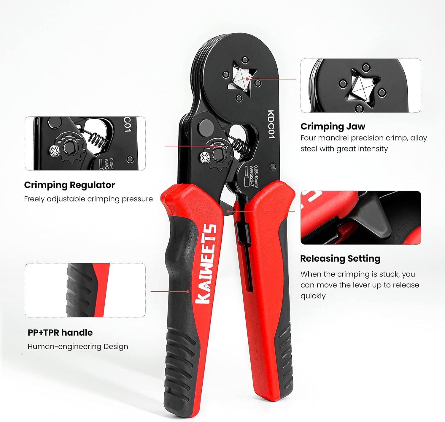 imageKAIWEETS Ferrule Crimping Tool Kit AWG 237 Selfadjustable Wire Ferrule Crimper Plier Set with 1200pcs Wire Terminals Crimping Connectors Wire Ends Ferrules