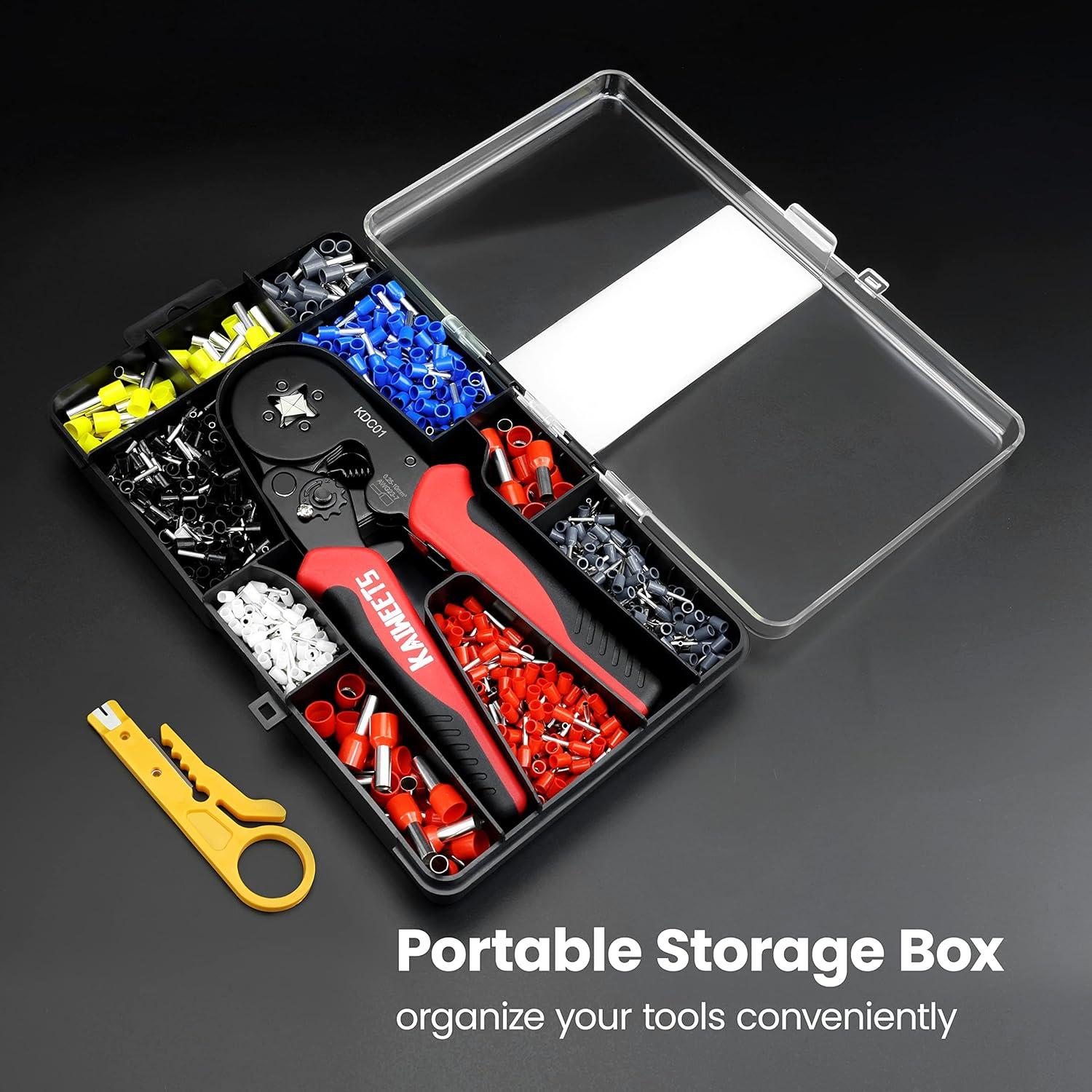imageKAIWEETS Ferrule Crimping Tool Kit AWG 237 Selfadjustable Wire Ferrule Crimper Plier Set with 1200pcs Wire Terminals Crimping Connectors Wire Ends Ferrules