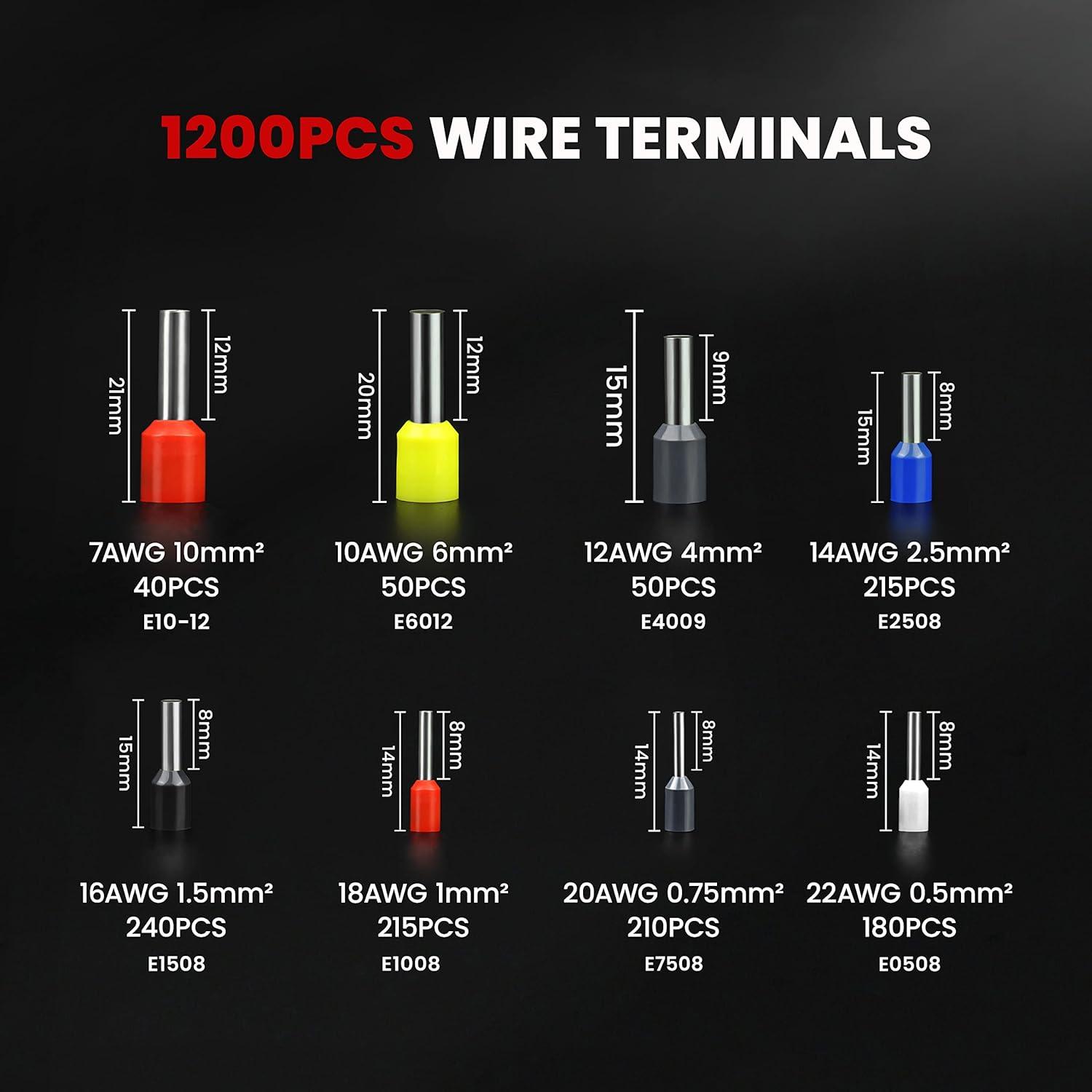 imageKAIWEETS Ferrule Crimping Tool Kit AWG 237 Selfadjustable Wire Ferrule Crimper Plier Set with 1200pcs Wire Terminals Crimping Connectors Wire Ends Ferrules