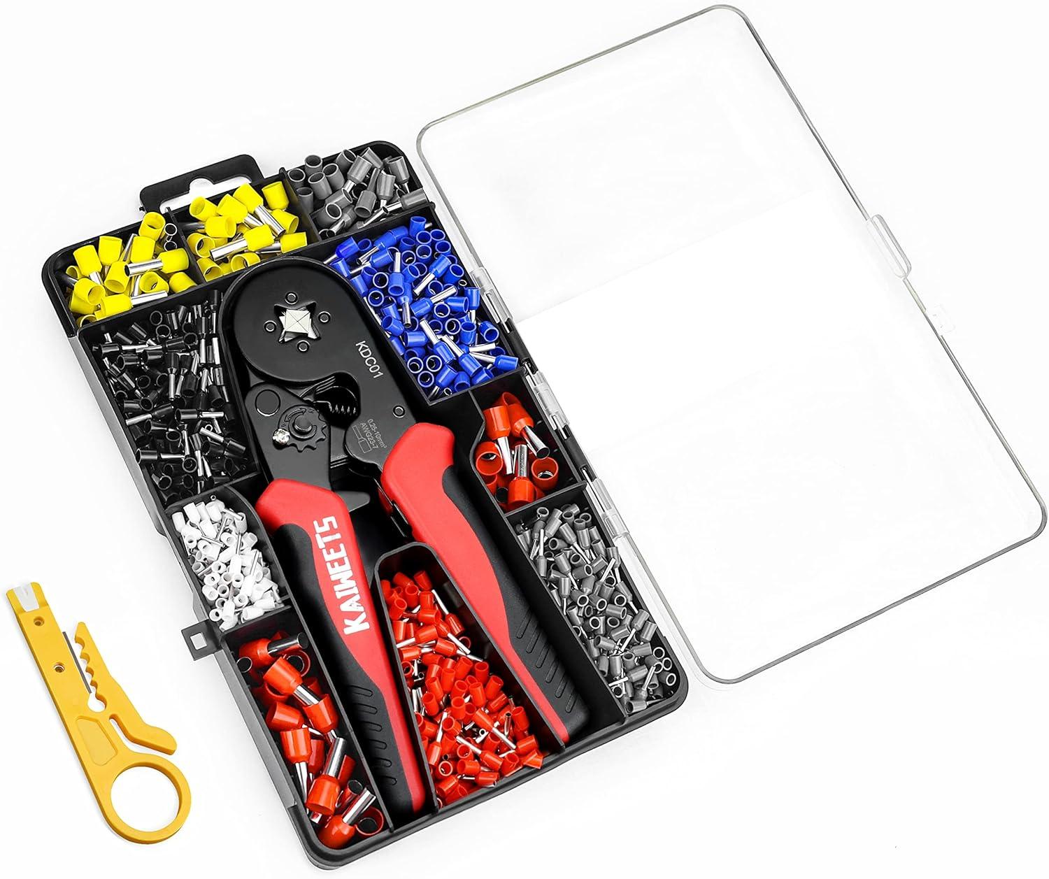 imageKAIWEETS Ferrule Crimping Tool Kit AWG 237 Selfadjustable Wire Ferrule Crimper Plier Set with 1200pcs Wire Terminals Crimping Connectors Wire Ends Ferrules