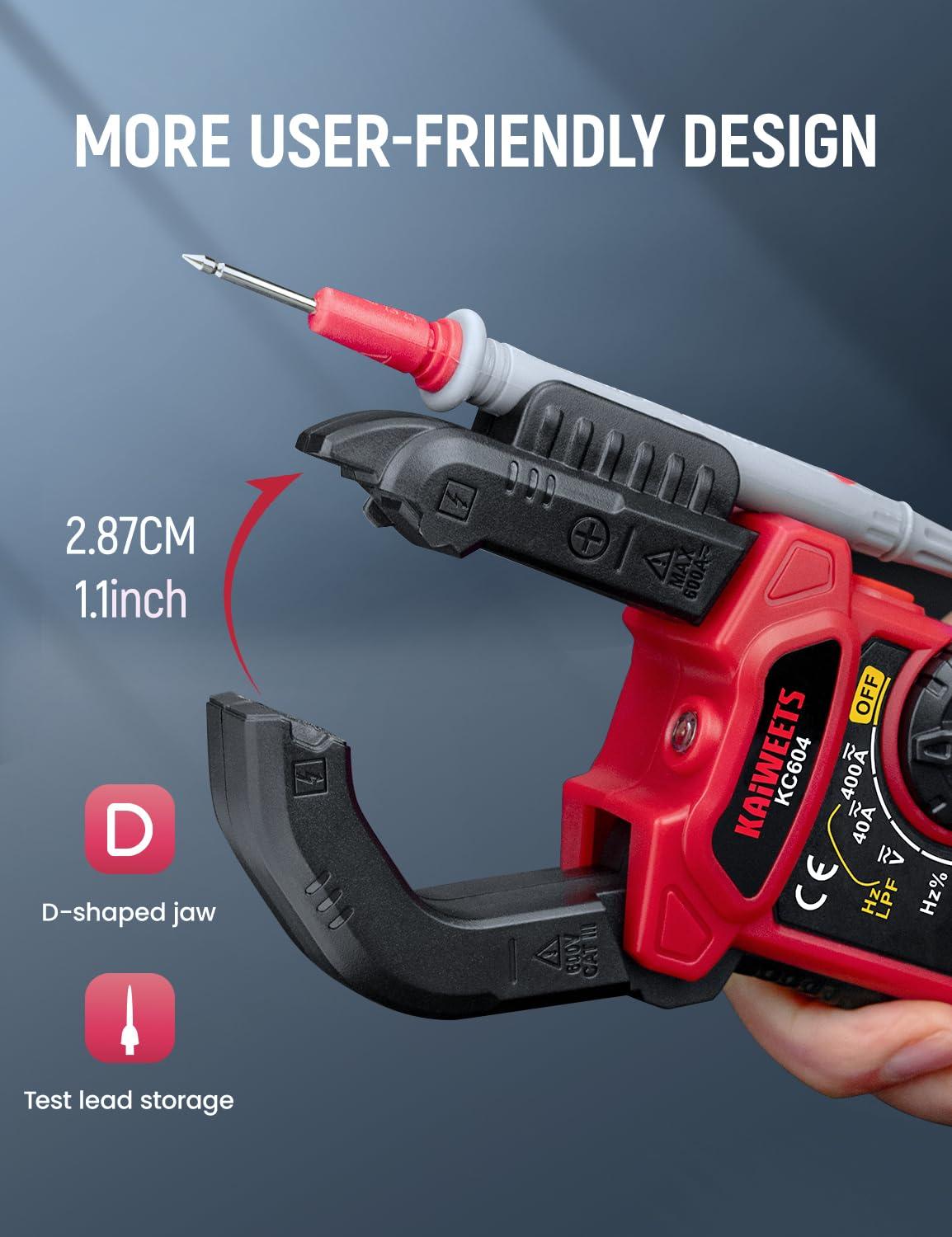 imageKAIWEETS HT206D Digital Clamp Meter TRMS 6000 Counts Multimeter Voltage Tester Autoranging Measures Current Voltage Temperature Capacitance Resistance Diodes Continuity DutyCycle ACDC Current4000 Counts