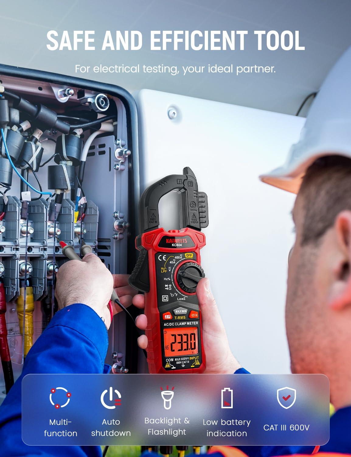 imageKAIWEETS HT206D Digital Clamp Meter TRMS 6000 Counts Multimeter Voltage Tester Autoranging Measures Current Voltage Temperature Capacitance Resistance Diodes Continuity DutyCycle ACDC Current4000 Counts
