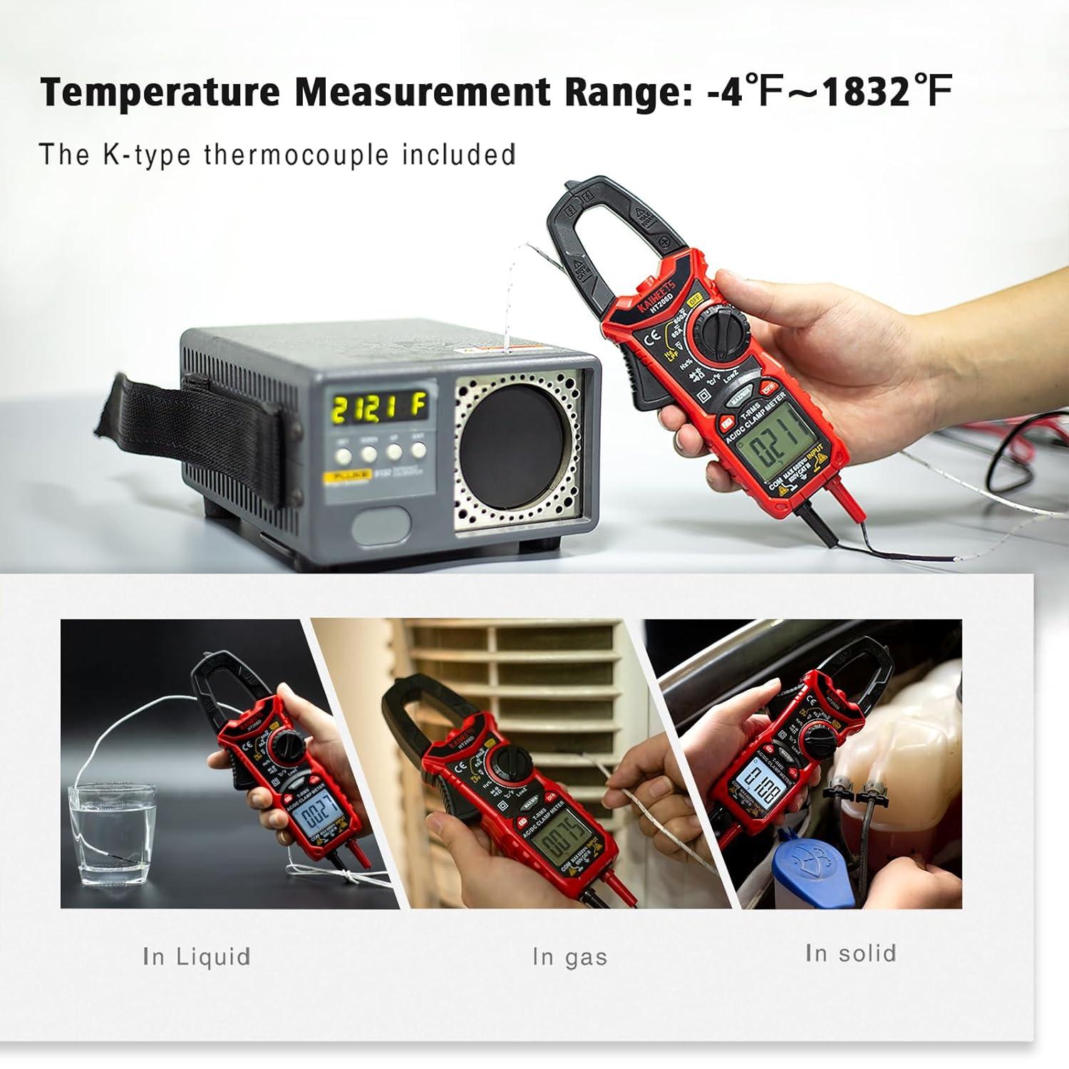 imageKAIWEETS HT206D Digital Clamp Meter TRMS 6000 Counts Multimeter Voltage Tester Autoranging Measures Current Voltage Temperature Capacitance Resistance Diodes Continuity DutyCycle ACDC Current6000 Counts