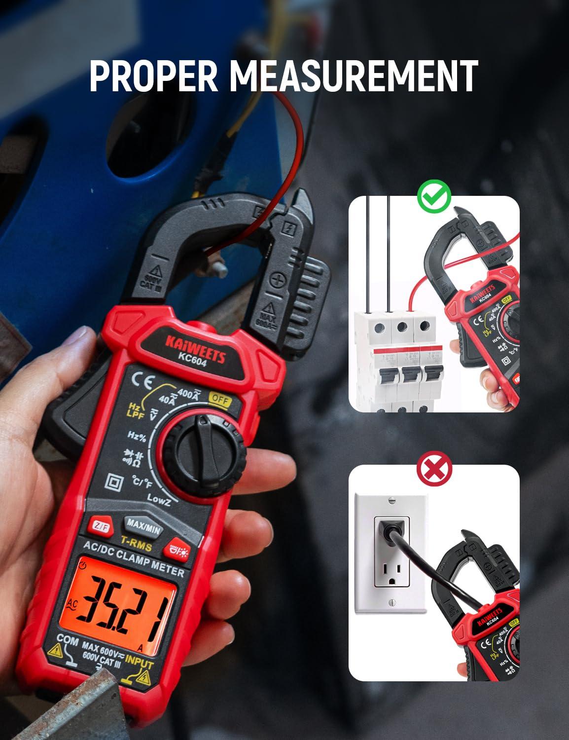 imageKAIWEETS HT206D Digital Clamp Meter TRMS 6000 Counts Multimeter Voltage Tester Autoranging Measures Current Voltage Temperature Capacitance Resistance Diodes Continuity DutyCycle ACDC Current4000 Counts