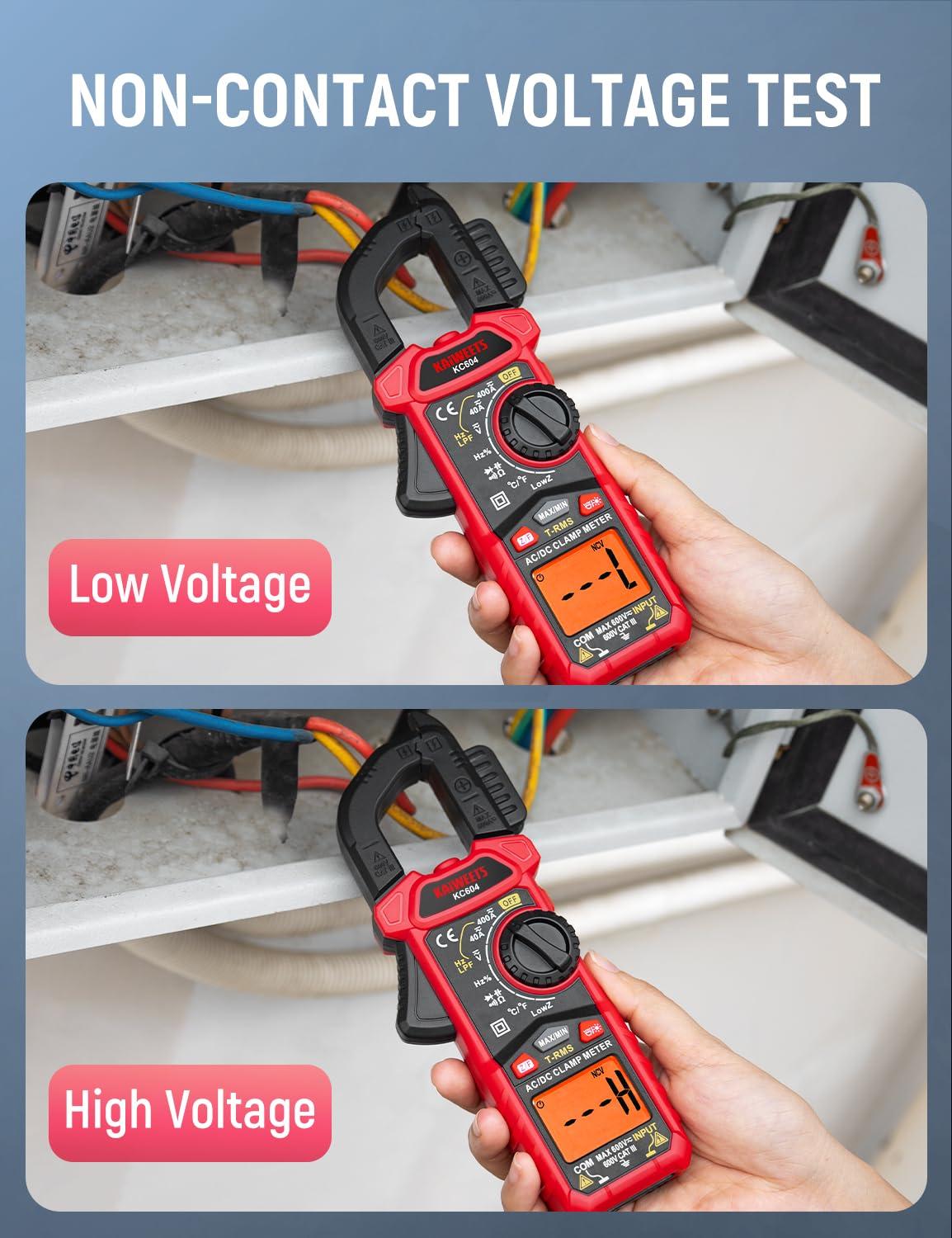 imageKAIWEETS HT206D Digital Clamp Meter TRMS 6000 Counts Multimeter Voltage Tester Autoranging Measures Current Voltage Temperature Capacitance Resistance Diodes Continuity DutyCycle ACDC Current4000 Counts