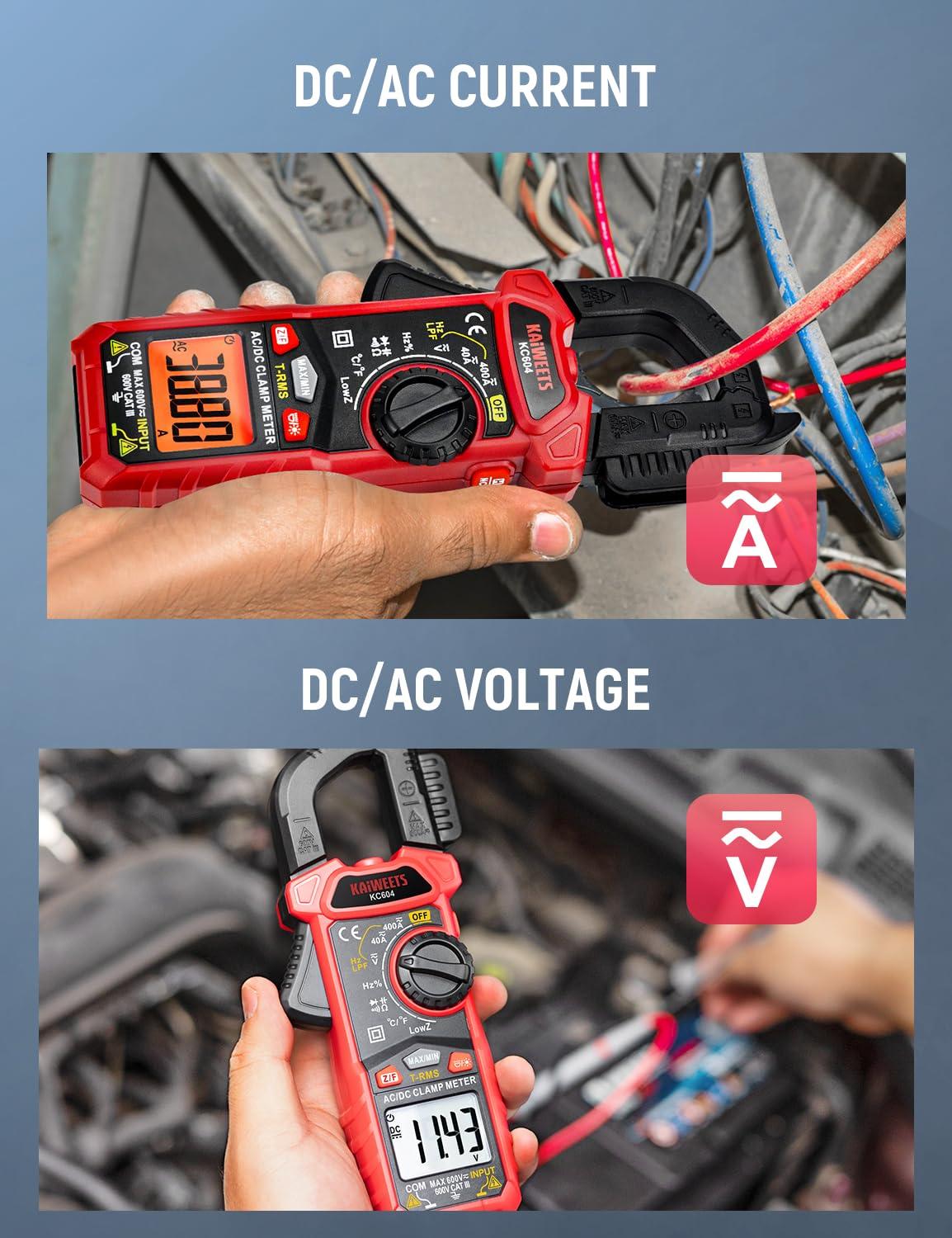 imageKAIWEETS HT206D Digital Clamp Meter TRMS 6000 Counts Multimeter Voltage Tester Autoranging Measures Current Voltage Temperature Capacitance Resistance Diodes Continuity DutyCycle ACDC Current4000 Counts