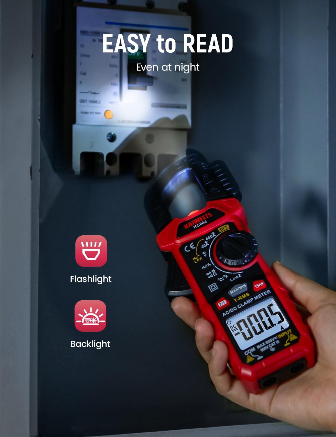 imageKAIWEETS HT206D Digital Clamp Meter TRMS 6000 Counts Multimeter Voltage Tester Autoranging Measures Current Voltage Temperature Capacitance Resistance Diodes Continuity DutyCycle ACDC Current4000 Counts