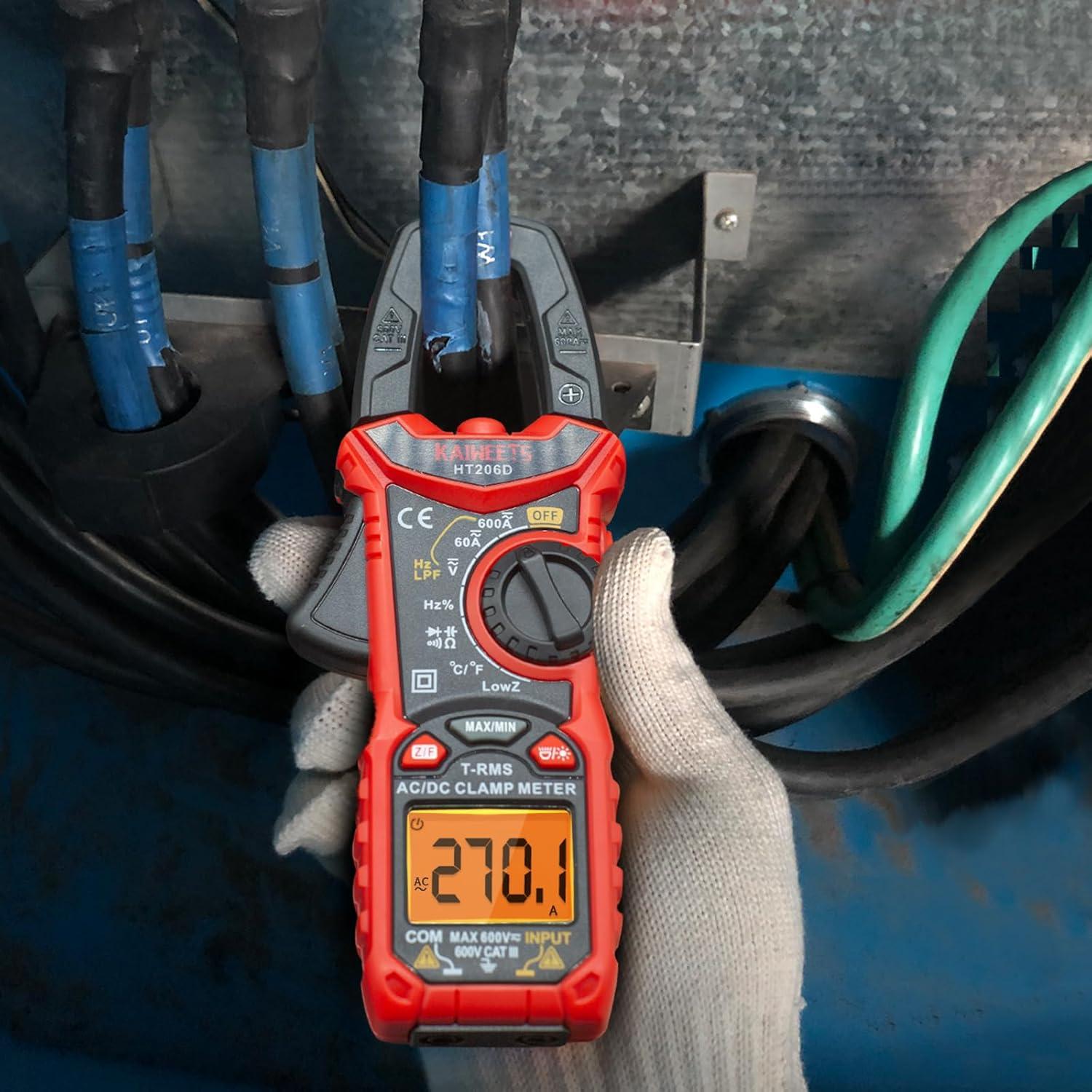 imageKAIWEETS HT206D Digital Clamp Meter TRMS 6000 Counts Multimeter Voltage Tester Autoranging Measures Current Voltage Temperature Capacitance Resistance Diodes Continuity DutyCycle ACDC Current6000 Counts