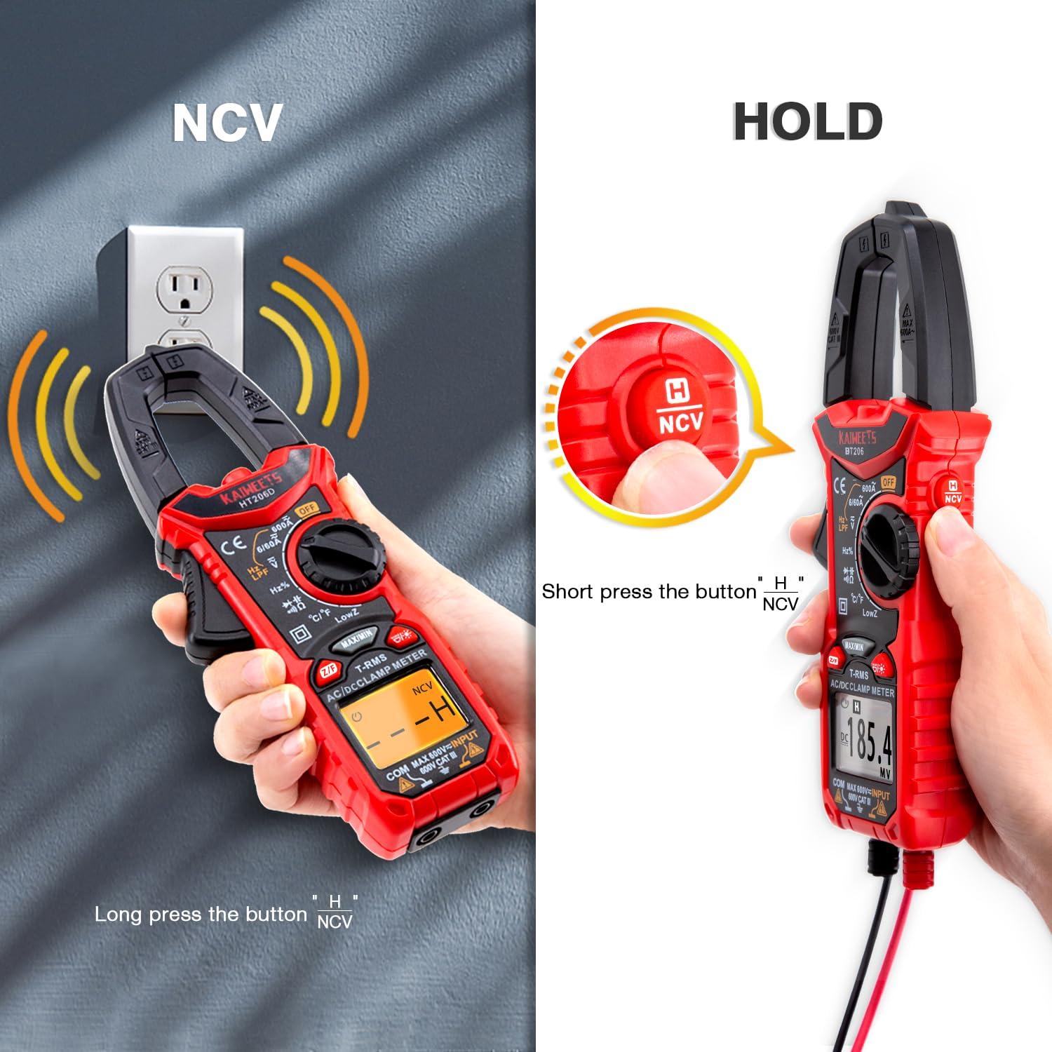 imageKAIWEETS HT206D Digital Clamp Meter TRMS 6000 Counts Multimeter Voltage Tester Autoranging Measures Current Voltage Temperature Capacitance Resistance Diodes Continuity DutyCycle ACDC Current6000 Counts