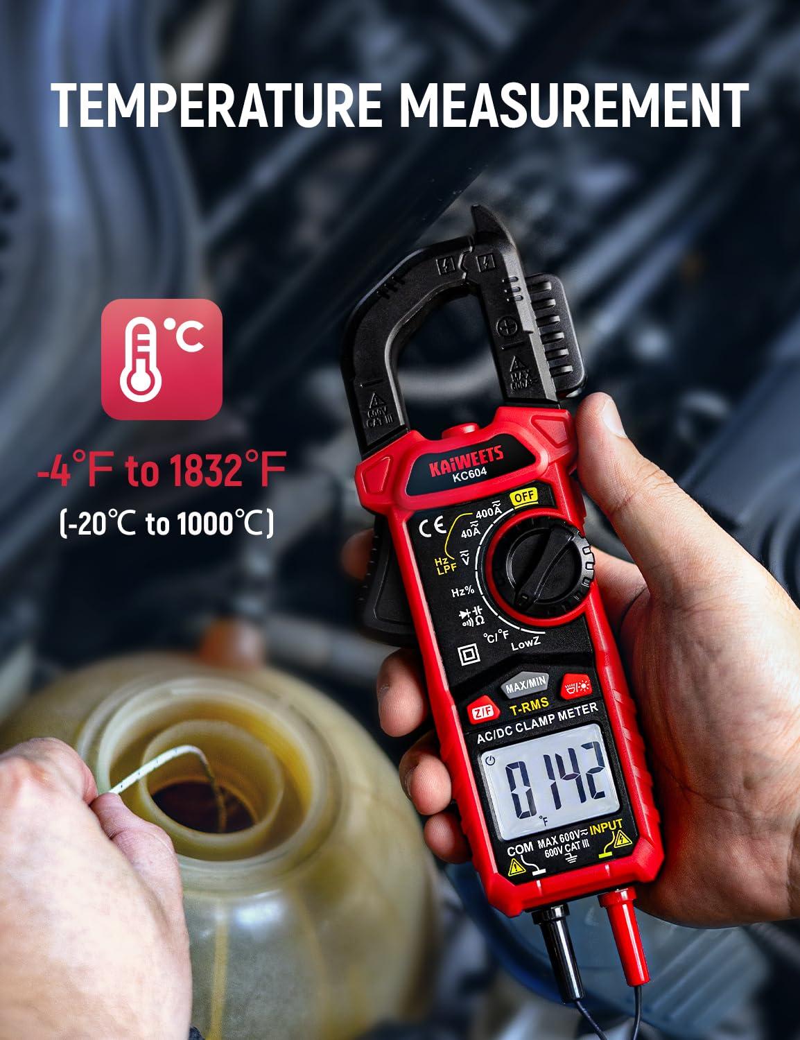 imageKAIWEETS HT206D Digital Clamp Meter TRMS 6000 Counts Multimeter Voltage Tester Autoranging Measures Current Voltage Temperature Capacitance Resistance Diodes Continuity DutyCycle ACDC Current4000 Counts