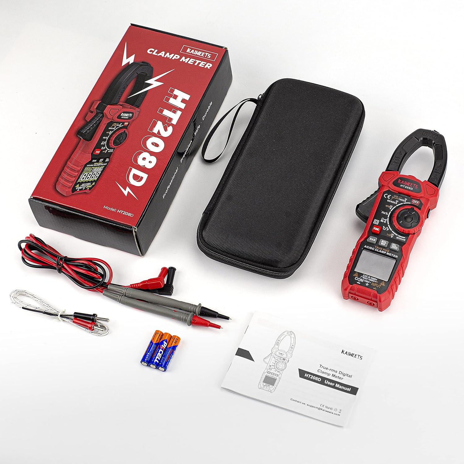 imageKAIWEETS HT208D Inrush Clamp Meter 1000A True RMS ACDC Current Amp Meter VFD LOZ Mode 6000 Counts Measures Current Voltage Temperature Capacitance Resistance Diodes Continuity DutyCycleHT208D