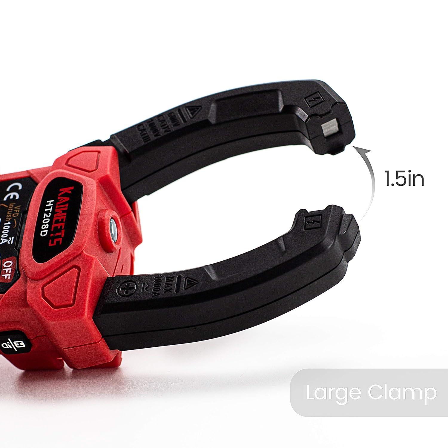 imageKAIWEETS HT208D Inrush Clamp Meter 1000A True RMS ACDC Current Amp Meter VFD LOZ Mode 6000 Counts Measures Current Voltage Temperature Capacitance Resistance Diodes Continuity DutyCycleHT208D