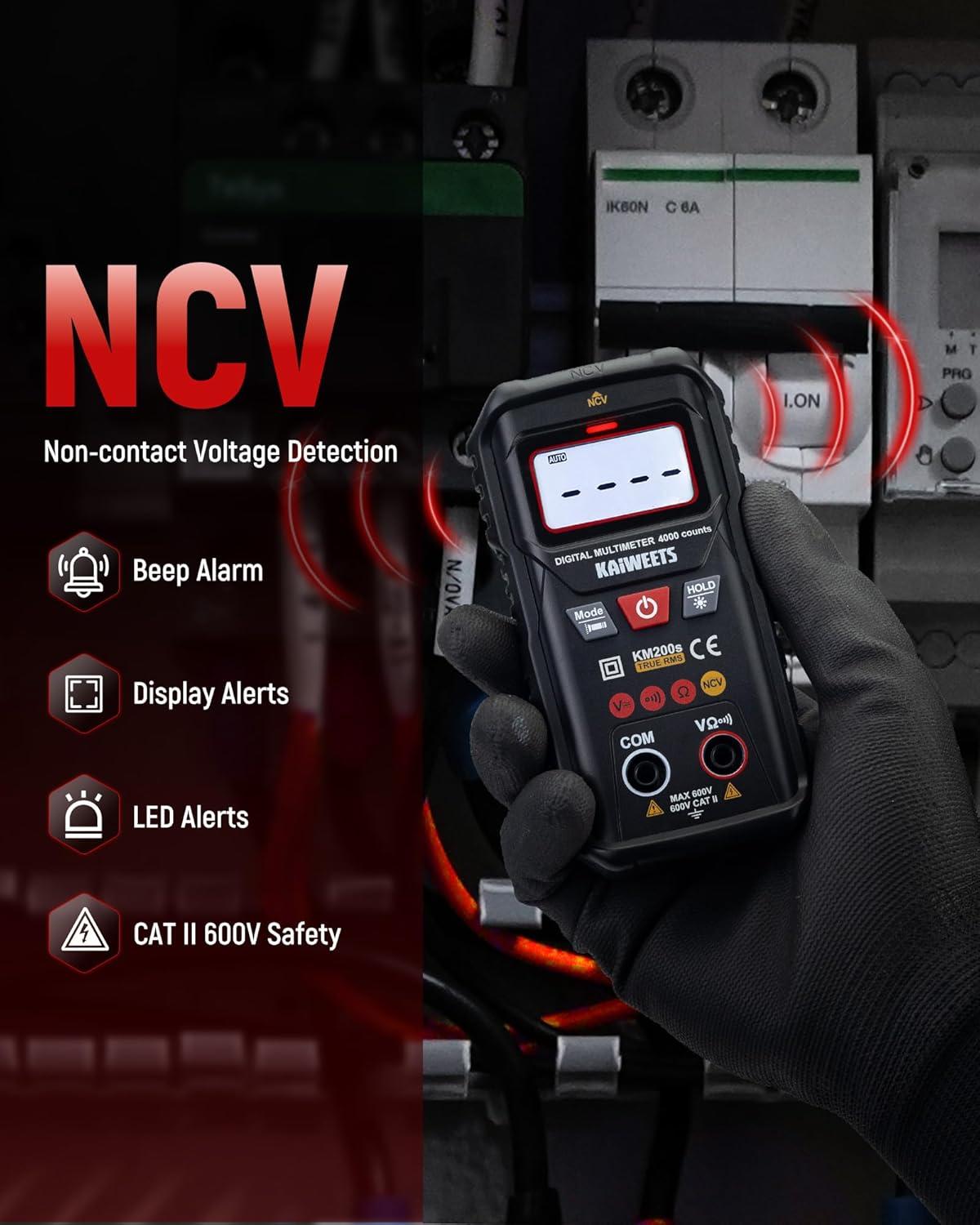 imageKAIWEETS KM200s Smart Digital Multimeter True RMS 4000 Counts Auto Ranging Voltmeter NCV NonContact Voltage Detector Measure ACDC Voltage Resistance Diode Continuity