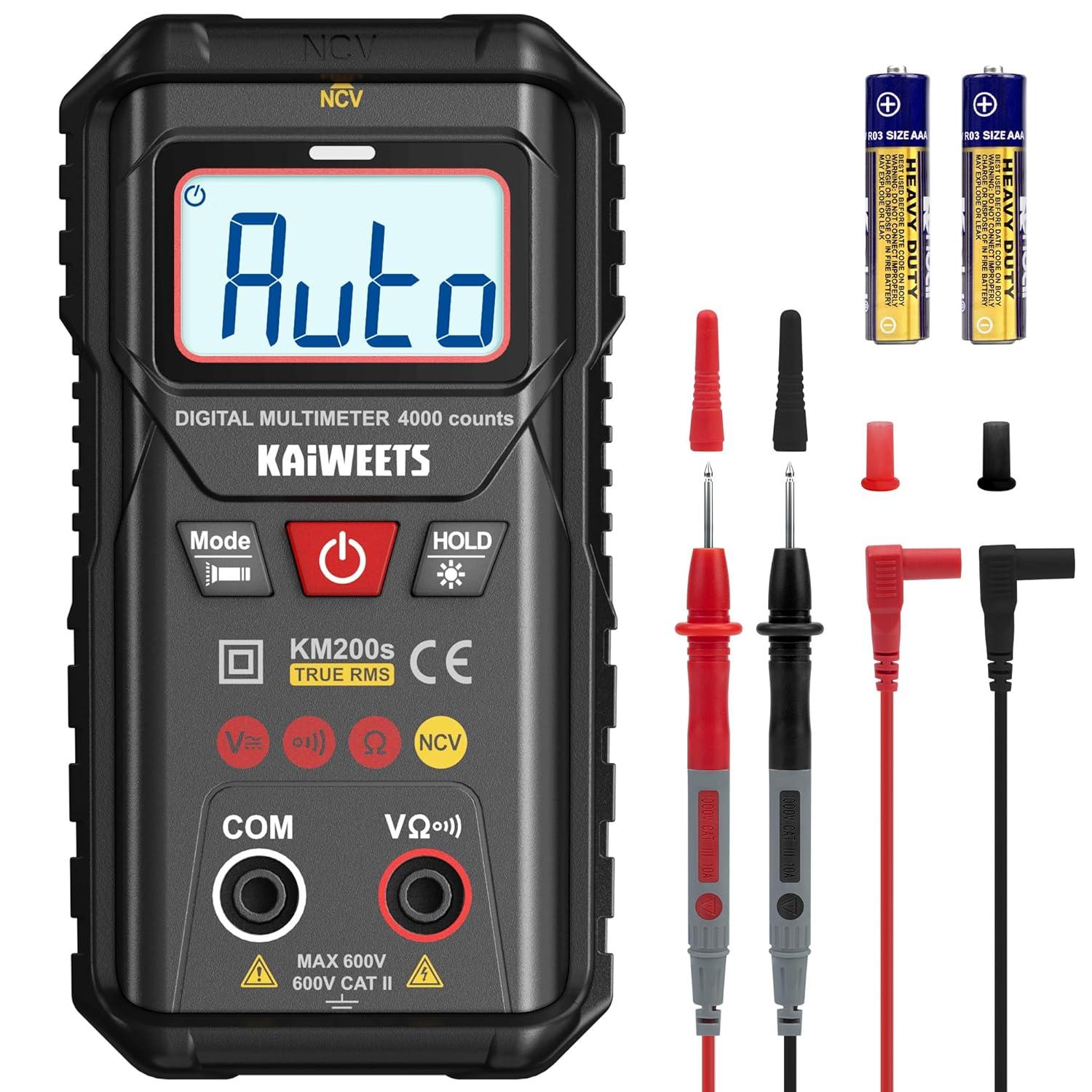 imageKAIWEETS KM200s Smart Digital Multimeter True RMS 4000 Counts Auto Ranging Voltmeter NCV NonContact Voltage Detector Measure ACDC Voltage Resistance Diode Continuity