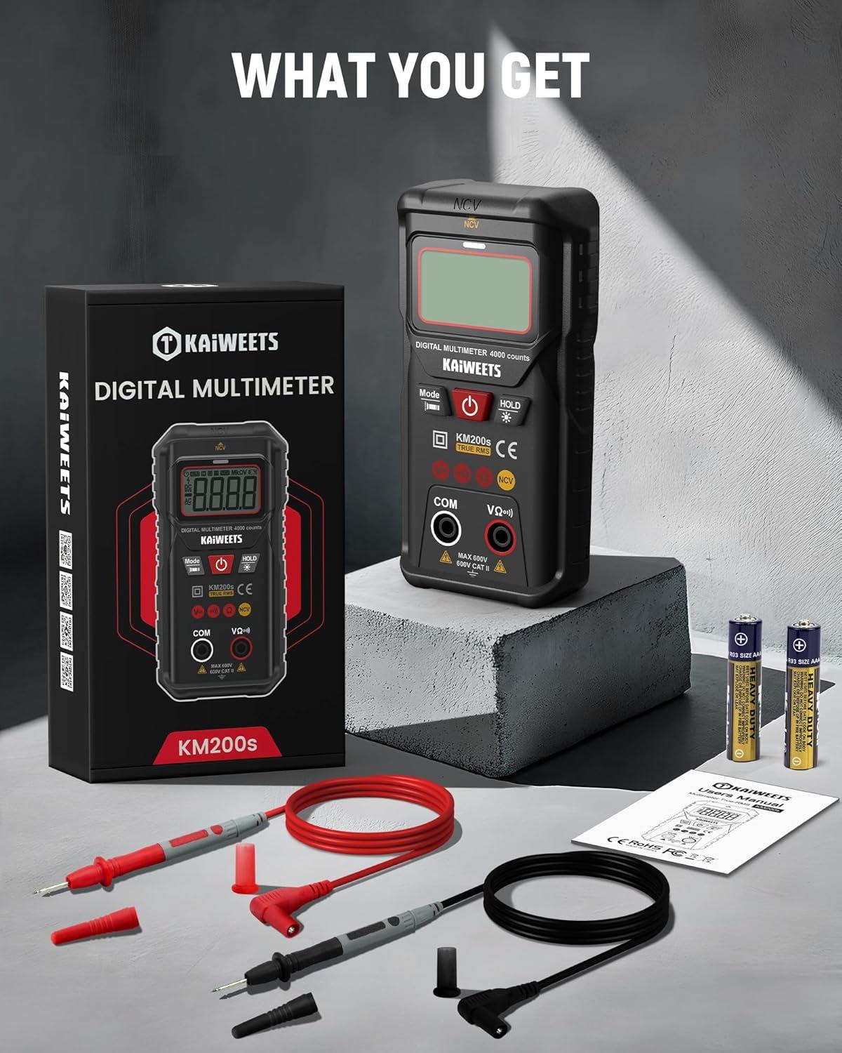 imageKAIWEETS KM200s Smart Digital Multimeter True RMS 4000 Counts Auto Ranging Voltmeter NCV NonContact Voltage Detector Measure ACDC Voltage Resistance Diode Continuity