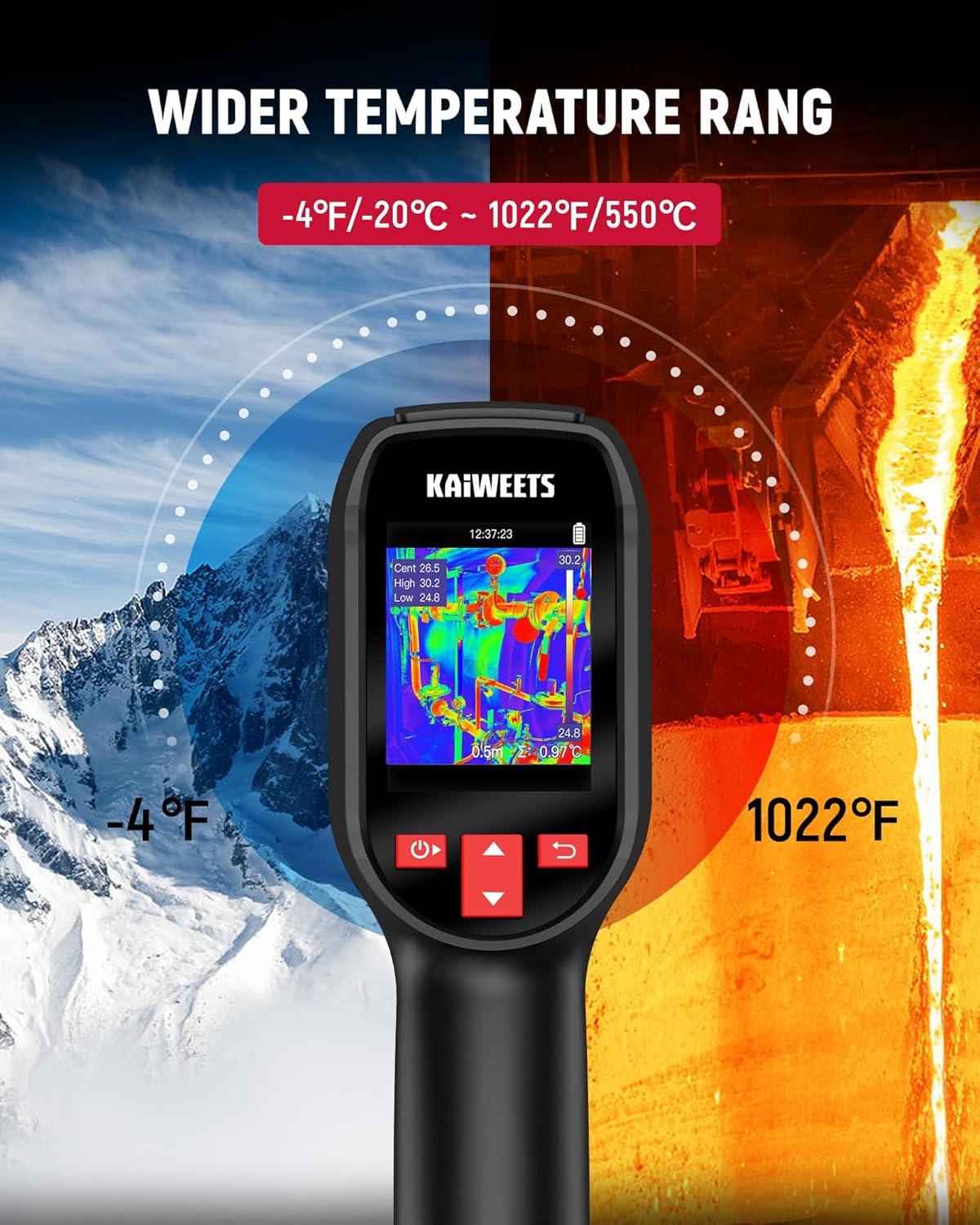 imageKAIWEETS KTI200 Thermal Camera 240x240 High IR Resolution Thermal Imaging Camera with Laser Pointer 4F to 1022F Infrared Imager 25Hz Refresh Rate 15 Color Palettes 8H Run Time 50FOV IP54