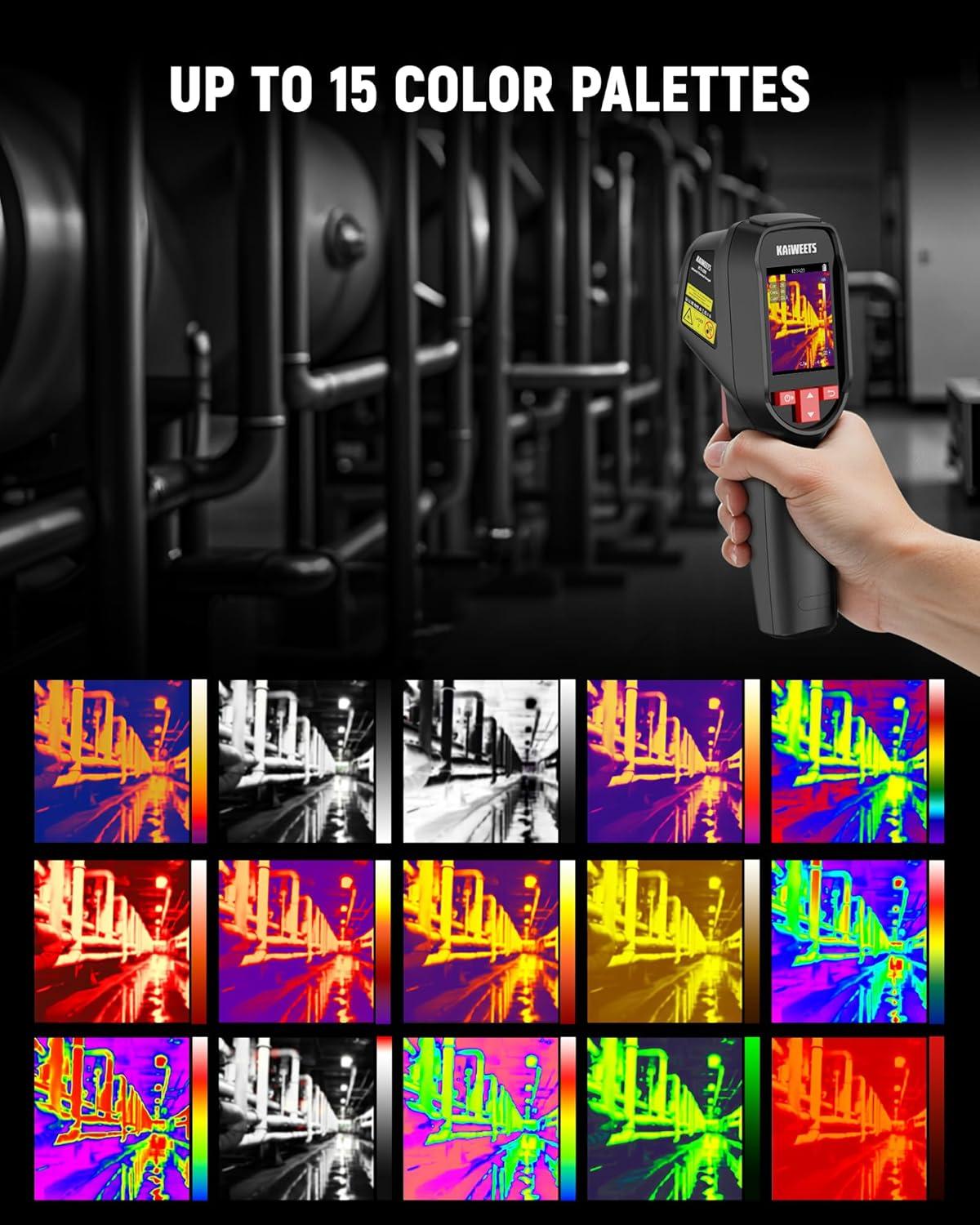imageKAIWEETS KTI200 Thermal Camera 240x240 High IR Resolution Thermal Imaging Camera with Laser Pointer 4F to 1022F Infrared Imager 25Hz Refresh Rate 15 Color Palettes 8H Run Time 50FOV IP54