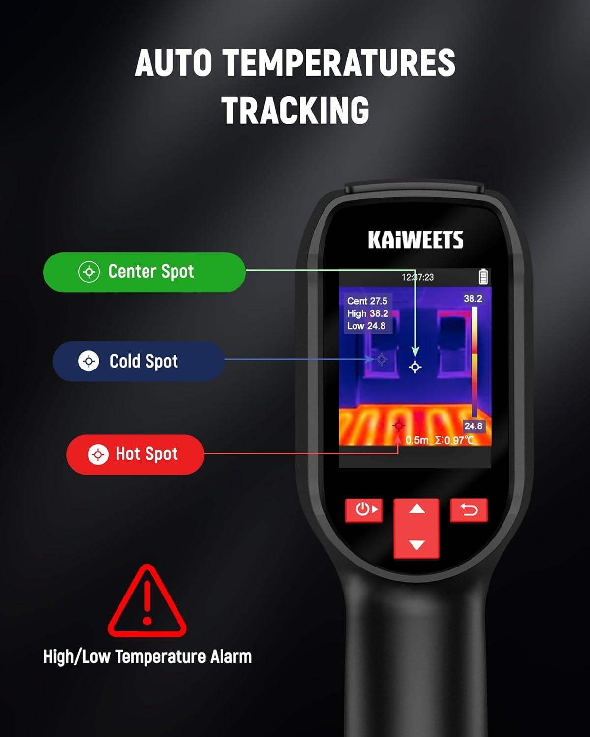 imageKAIWEETS KTI200 Thermal Camera 240x240 High IR Resolution Thermal Imaging Camera with Laser Pointer 4F to 1022F Infrared Imager 25Hz Refresh Rate 15 Color Palettes 8H Run Time 50FOV IP54