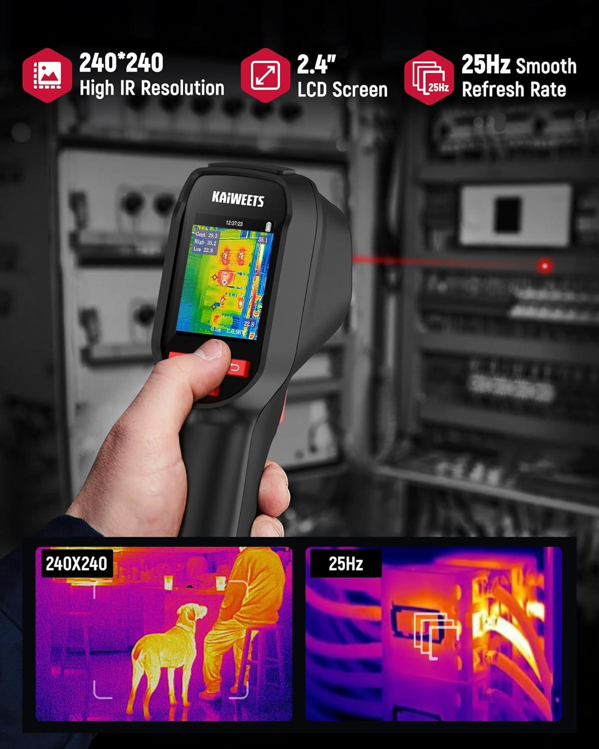 imageKAIWEETS KTI200 Thermal Camera 240x240 High IR Resolution Thermal Imaging Camera with Laser Pointer 4F to 1022F Infrared Imager 25Hz Refresh Rate 15 Color Palettes 8H Run Time 50FOV IP54