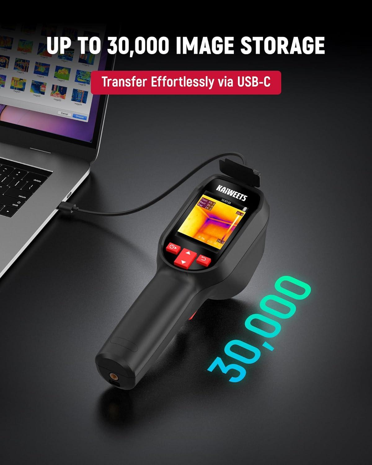 imageKAIWEETS KTI200 Thermal Camera 240x240 High IR Resolution Thermal Imaging Camera with Laser Pointer 4F to 1022F Infrared Imager 25Hz Refresh Rate 15 Color Palettes 8H Run Time 50FOV IP54