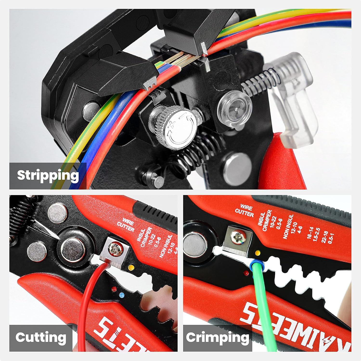 imageKAIWEETS Self Adjusting Wire Stripper  3 in 1 Heavy Duty Automatic Wire Stripping Tool  1024 AWG Wire Cutter for Electrical Cable Cutting Crimping ToolKWS103