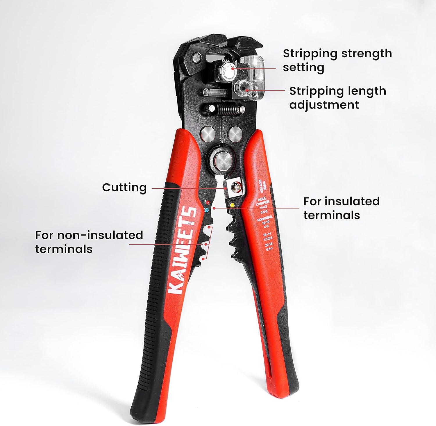 imageKAIWEETS Self Adjusting Wire Stripper  3 in 1 Heavy Duty Automatic Wire Stripping Tool  1024 AWG Wire Cutter for Electrical Cable Cutting Crimping ToolKWS103