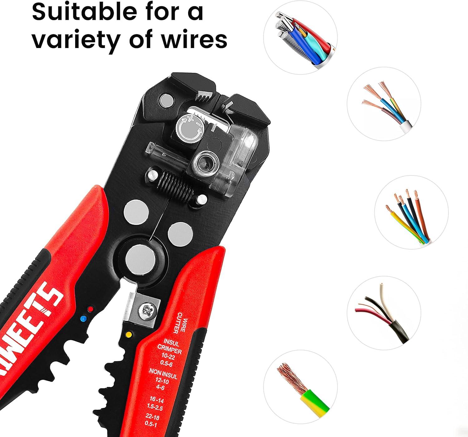 imageKAIWEETS Self Adjusting Wire Stripper  3 in 1 Heavy Duty Automatic Wire Stripping Tool  1024 AWG Wire Cutter for Electrical Cable Cutting Crimping ToolKWS302