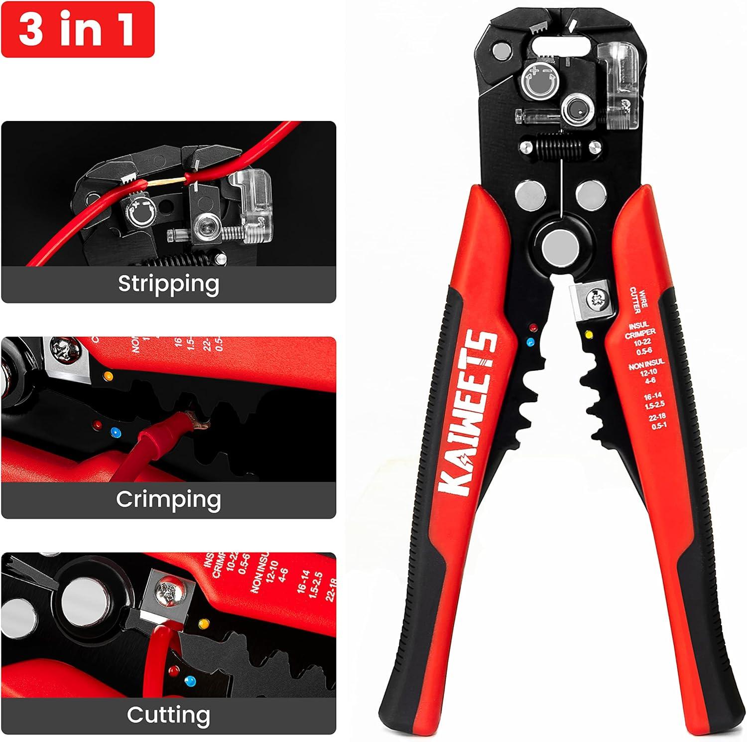imageKAIWEETS Self Adjusting Wire Stripper  3 in 1 Heavy Duty Automatic Wire Stripping Tool  1024 AWG Wire Cutter for Electrical Cable Cutting Crimping ToolKWS302
