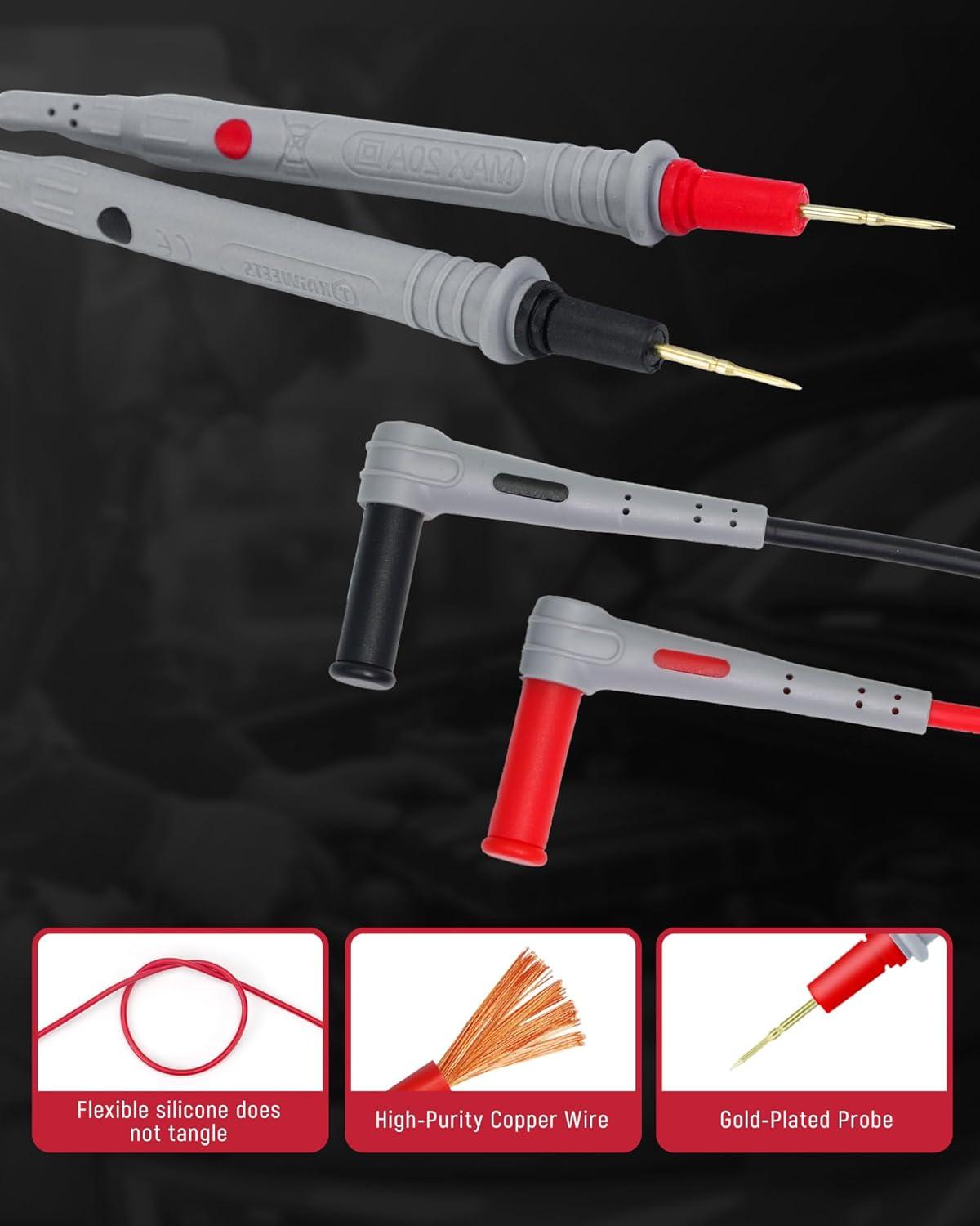 imageKAIWEETS Silicone Multimeter Test Leads with GoldPlated Probes 48 inch Long CAT III 1000V CAT IV 600V 20A Compatible with Volt Clamp Meter Electrical Testing Tools