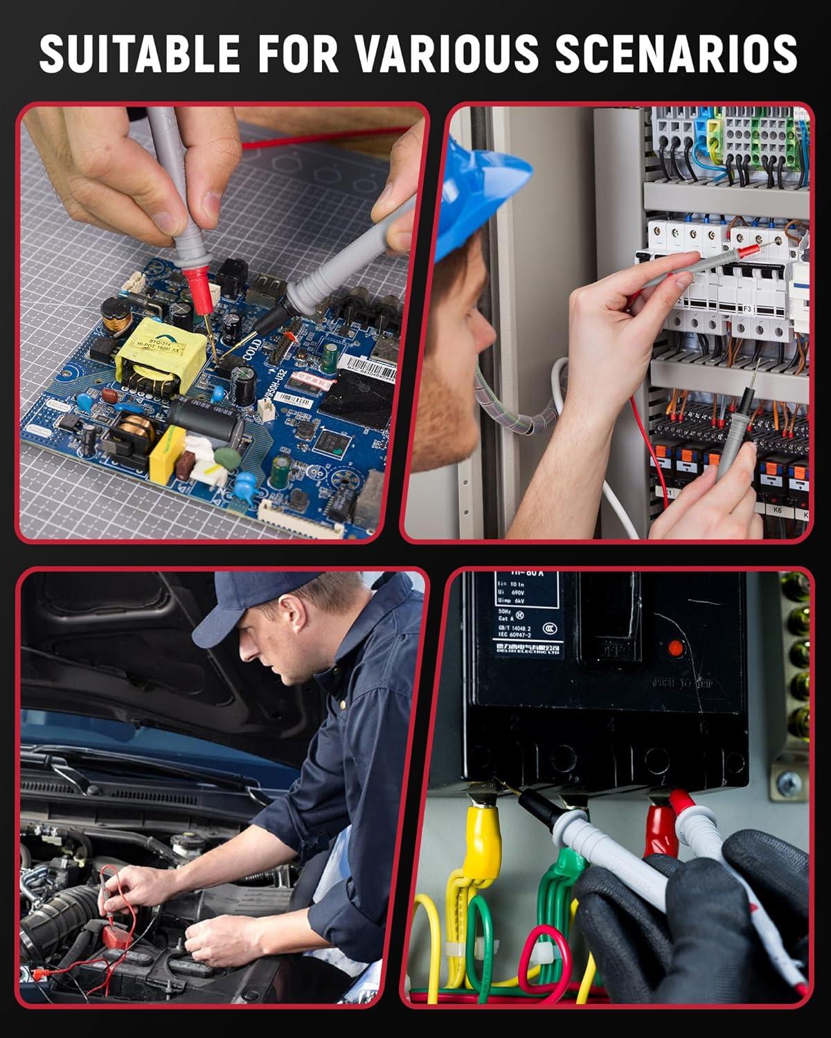 imageKAIWEETS Silicone Multimeter Test Leads with GoldPlated Probes 48 inch Long CAT III 1000V CAT IV 600V 20A Compatible with Volt Clamp Meter Electrical Testing Tools