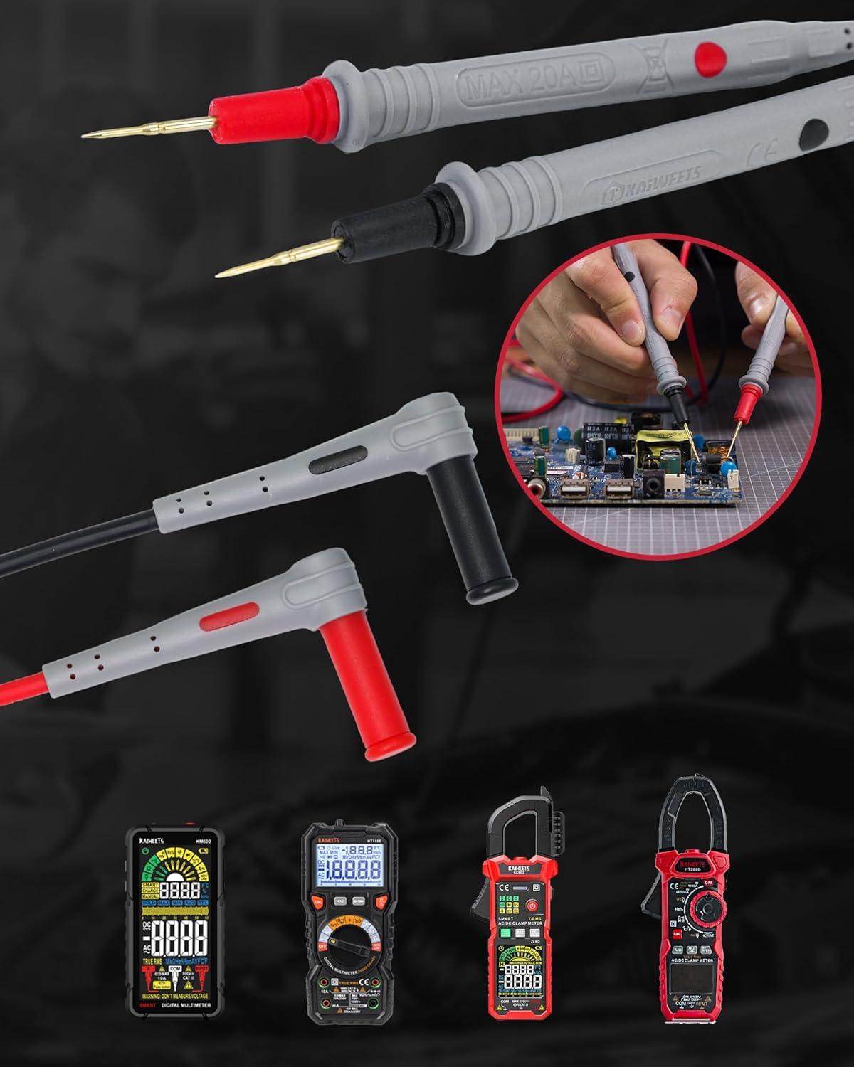 imageKAIWEETS Silicone Multimeter Test Leads with GoldPlated Probes 48 inch Long CAT III 1000V CAT IV 600V 20A Compatible with Volt Clamp Meter Electrical Testing Tools