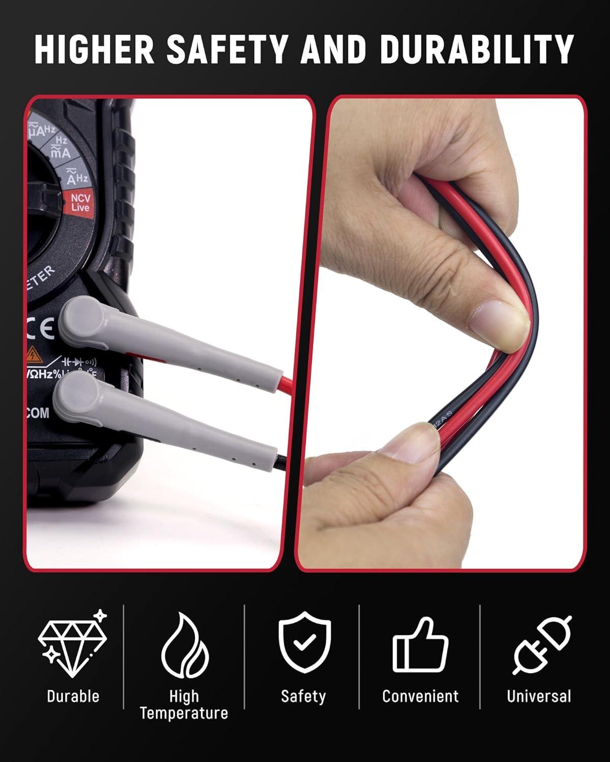 imageKAIWEETS Silicone Multimeter Test Leads with GoldPlated Probes 48 inch Long CAT III 1000V CAT IV 600V 20A Compatible with Volt Clamp Meter Electrical Testing Tools